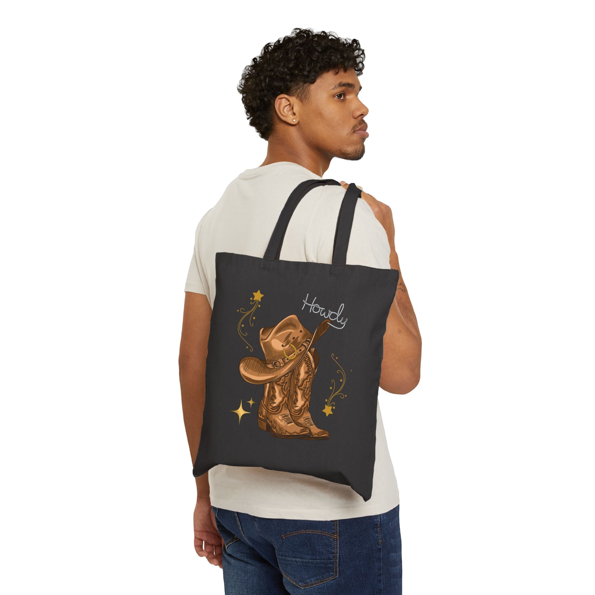 Howdy Cowboy Tote Bag, Western Tote, Rustic Canvas Bag, Cowboy Boots Art, Country Style Tote, Gift for Cowgirl