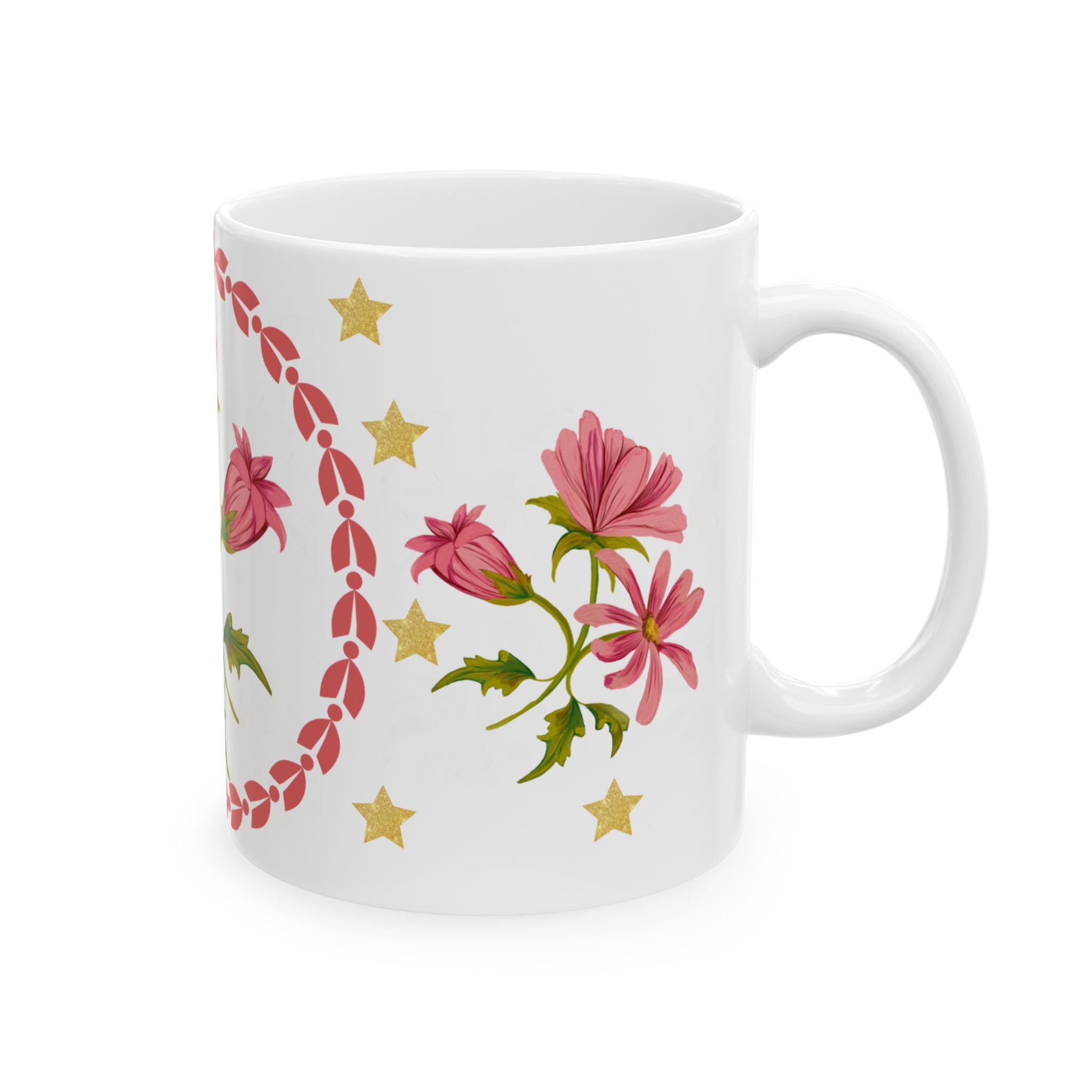 Floral Pink Cosmos Ceramic Mug (11oz & 15oz) — Vintage Garden Tea Coffee Cup