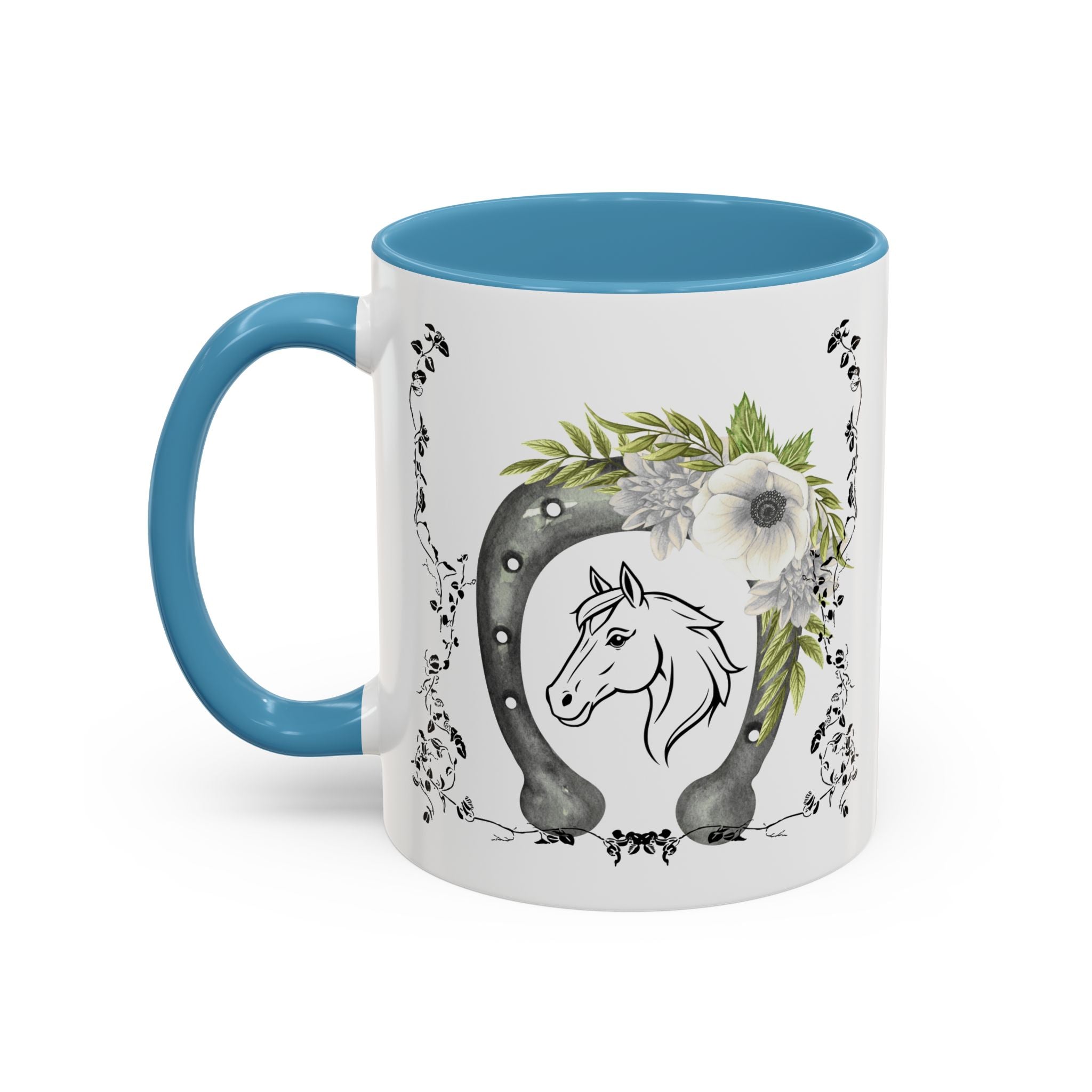 Personalized Floral Horseshoe Mug - Unique Gift for Horse Lovers, Cowgirl Theme, Farmhouse Decor, Wedding Favors, Custom Name Mug