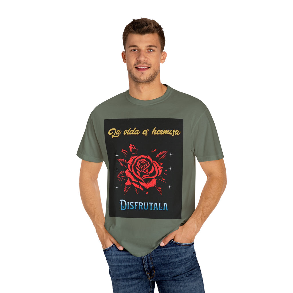Vibrant Graphic Tee - 'La Vida es Hermosa' Rose Design, Unisex Cotton T-shirt, Gift for Friends, Positive Vibes, Casual Wear, Summer Style