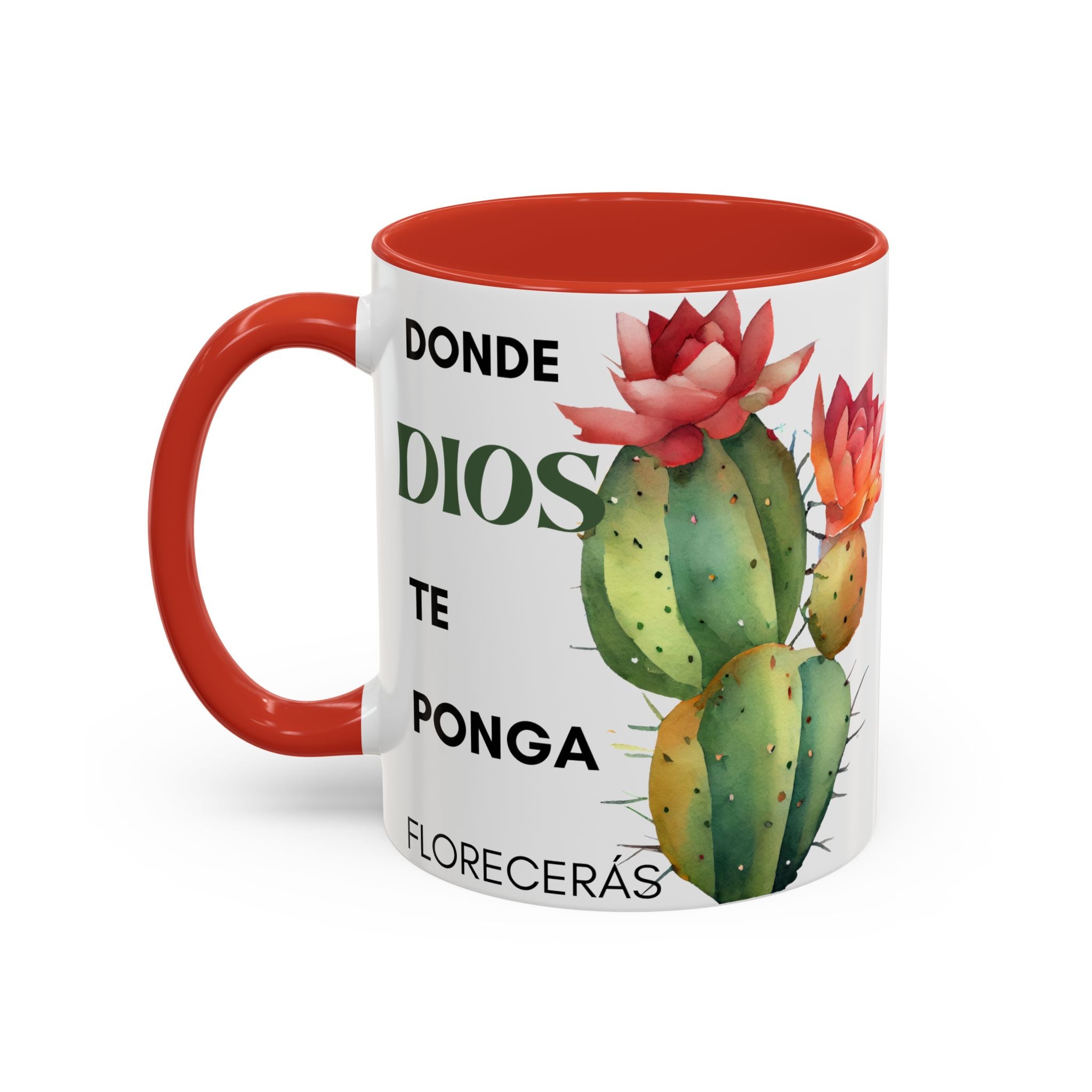 Cactus Floral Accent Coffee Mug – ‘Donde Dios Te Ponga Florecerás’ Spanish Inspirational Mug