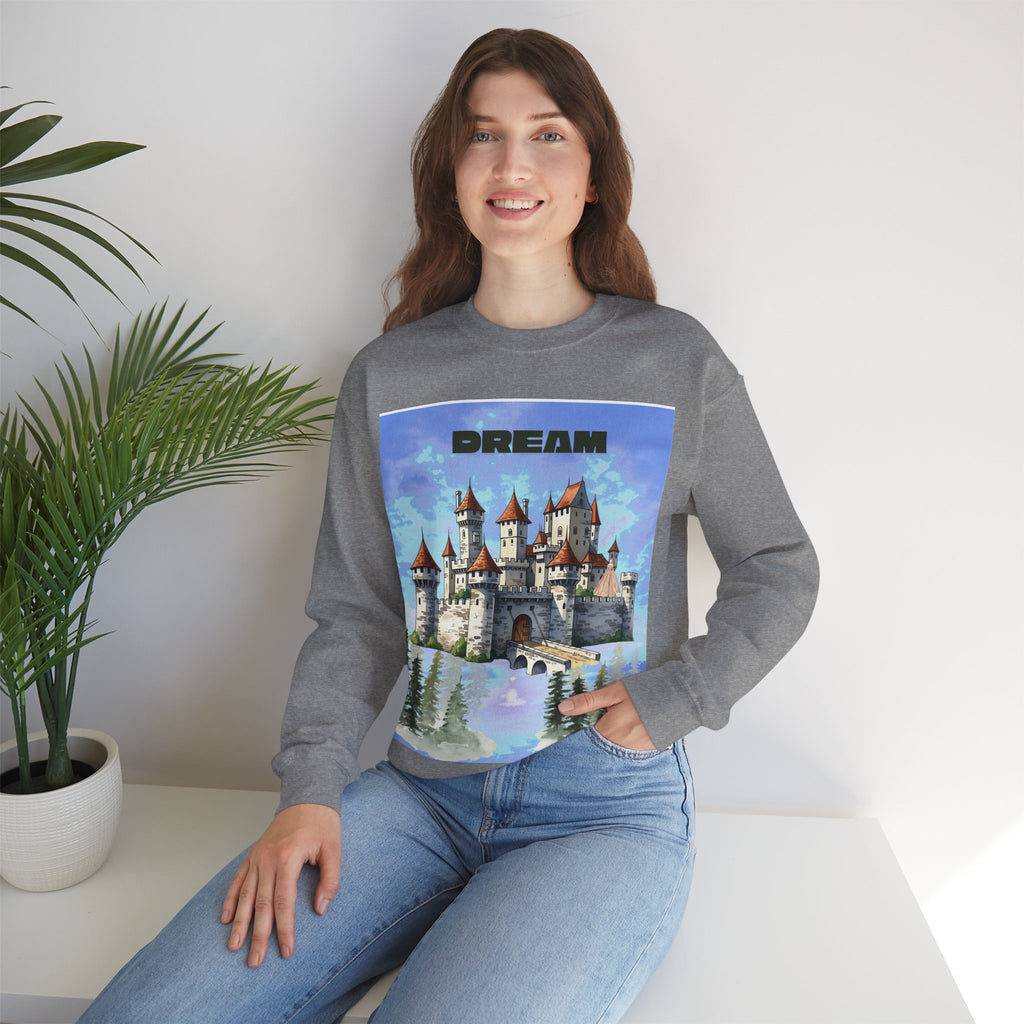 Dreamy Castle Crewneck Sweatshirt, Cozy Graphic Sweatshirt, Unisex Pullover, Pastel Art Apparel, Fantasy Sweatshirt