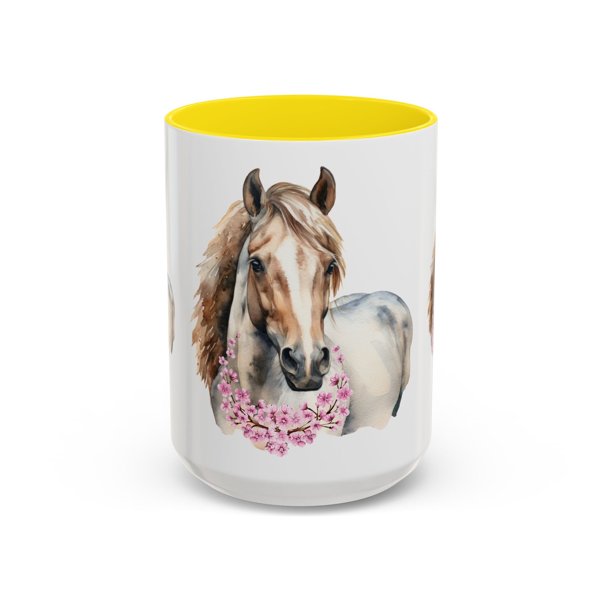Horse Portrait Accent Coffee Mug — Floral Necklace Rustic Equestrian Gift (11/15oz)