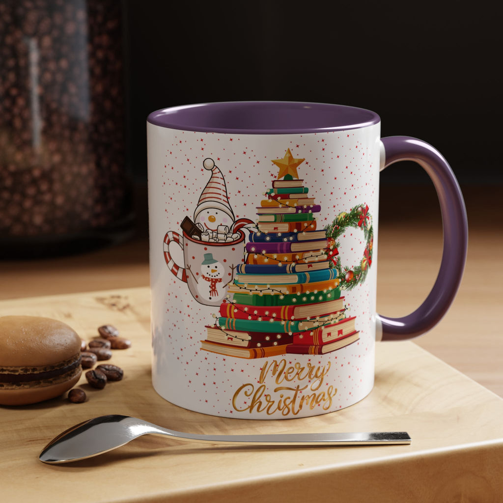 Christmas Book Tree Coffee Mug — Merry Christmas Accent Mug (11/15oz)