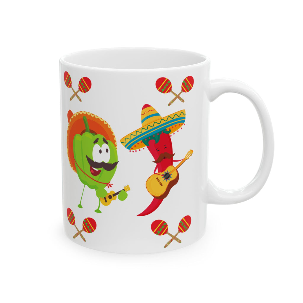 Fiesta Food Characters Ceramic Mug — Mexican Maracas & Guitar 11oz/15oz