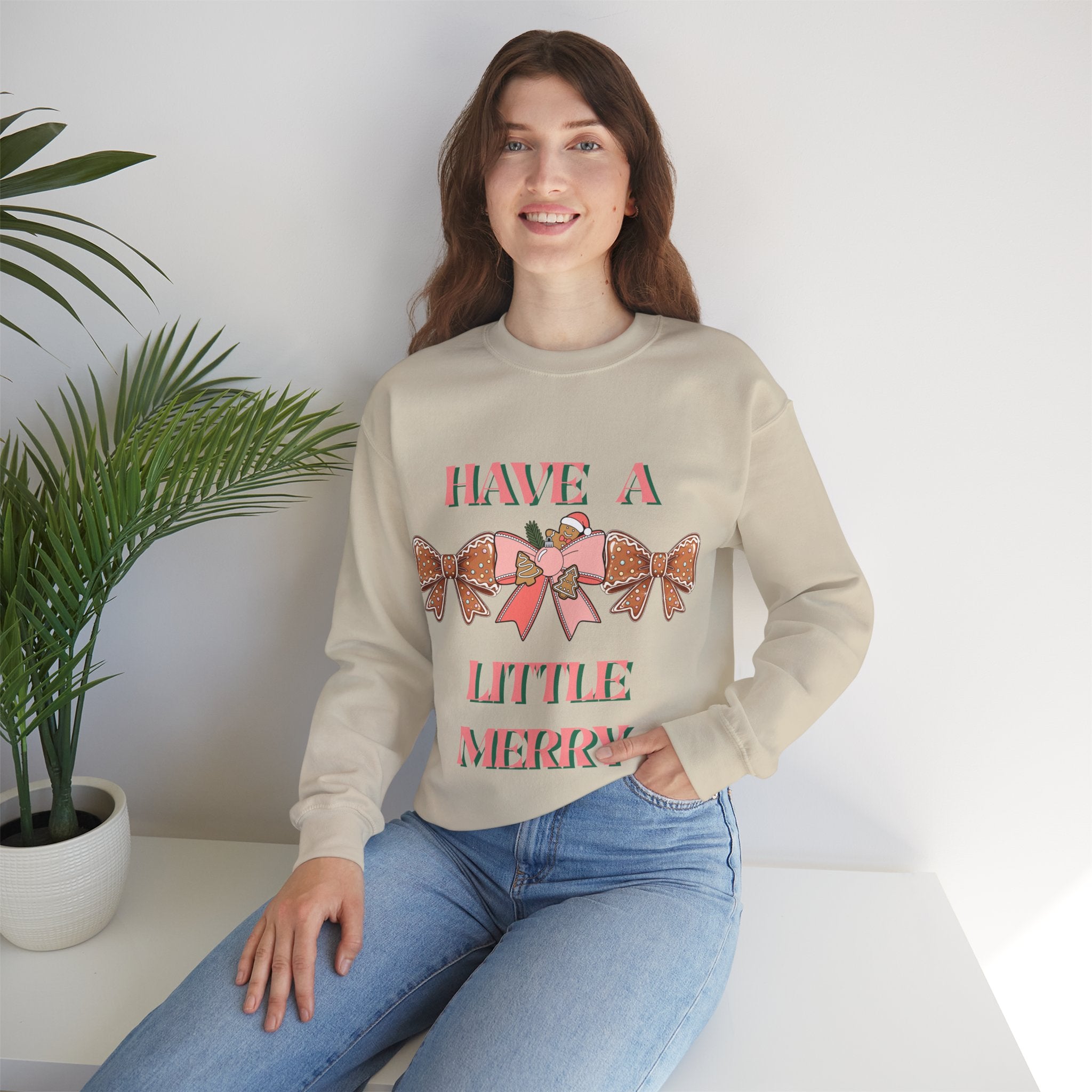 Have a Little Merry Crewneck Sweatshirt — Pink Holiday Bow Christmas Sweater