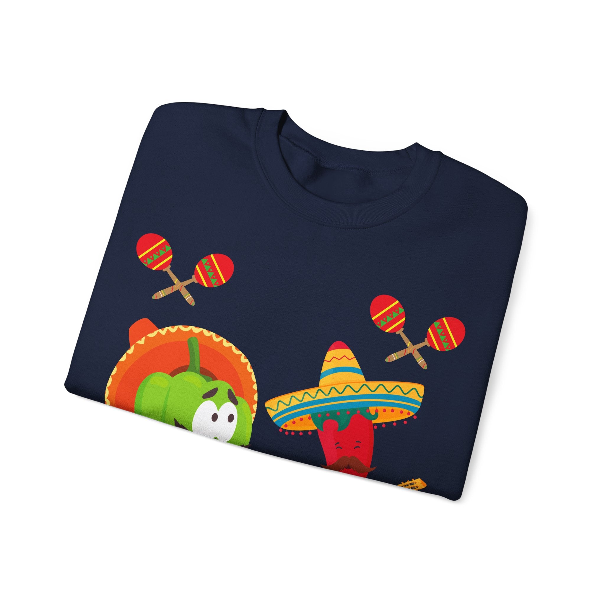 Fiesta Friends Sweatshirt — Cute Chili & Avocado with Sombreros, Maracas & Guitar