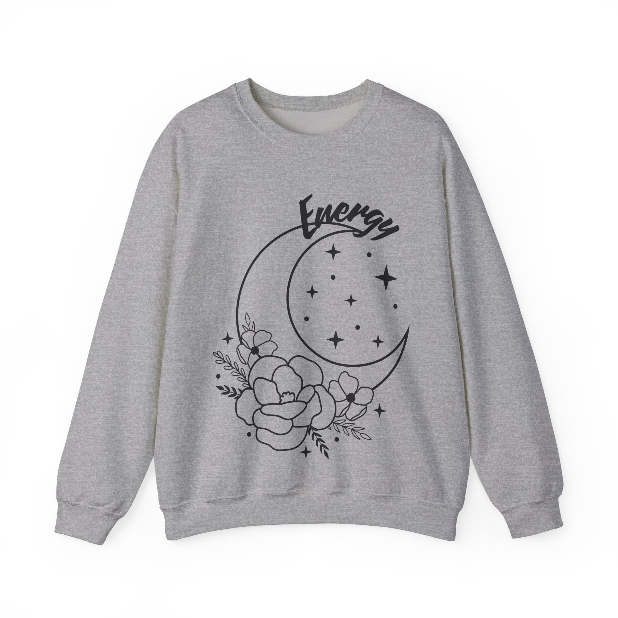 Celestial Energy Sweatshirt, Moon and Flowers Crewneck, Cozy Unisex Top, Astrology Gift, Spiritual Apparel, Birthday Gift, Everyday Wear