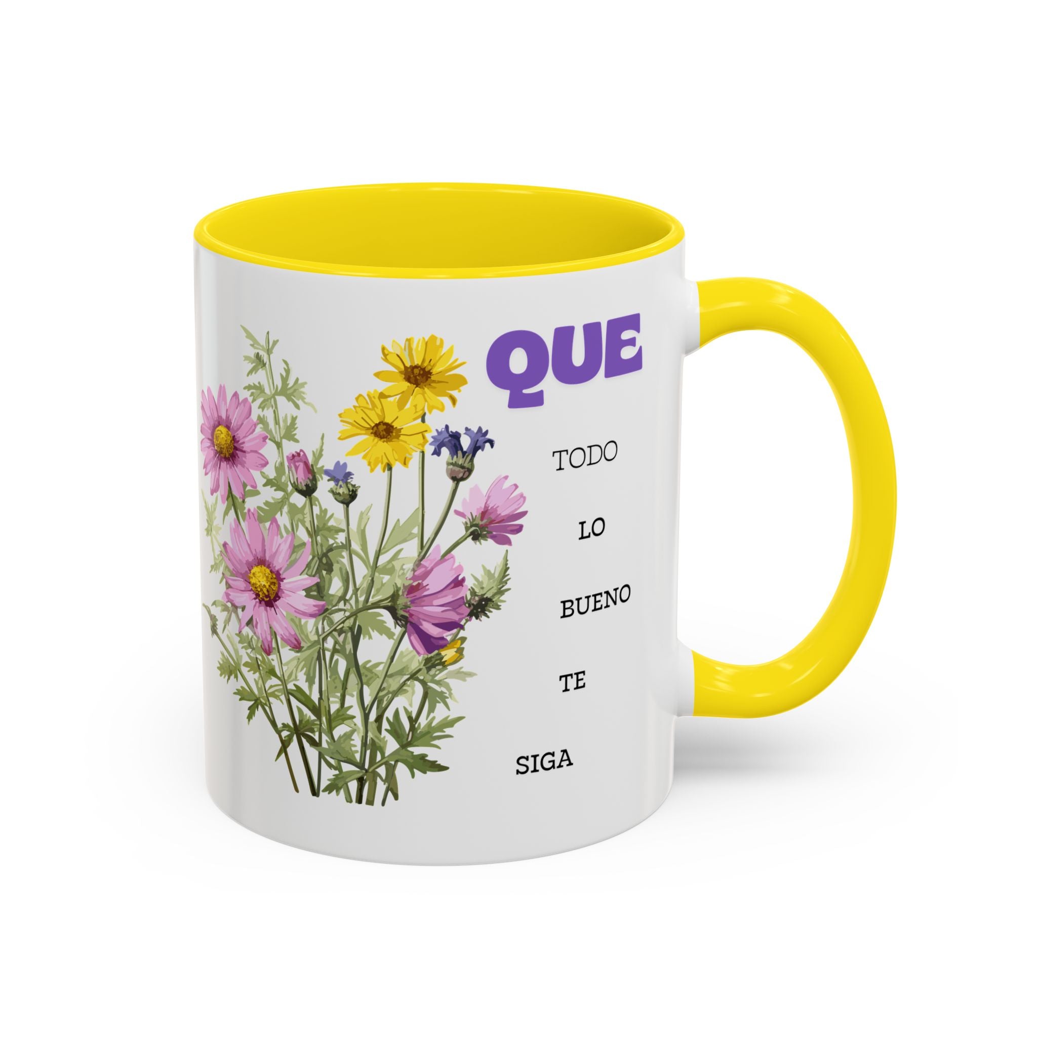 Inspirational Spanish Floral Coffee Mug — "Que todo lo bueno te siga" Accent Mug (11/15oz)