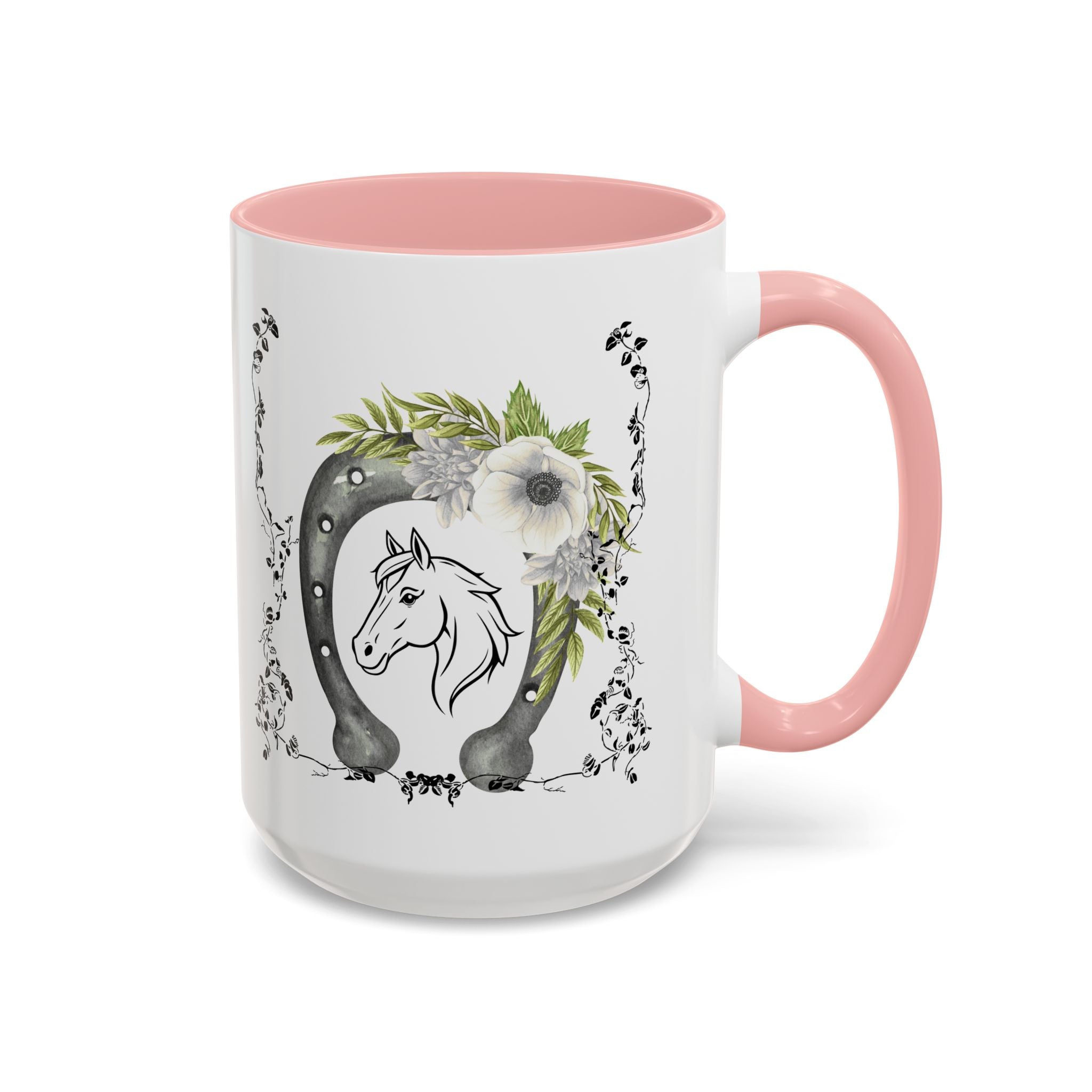 Personalized Floral Horseshoe Mug - Unique Gift for Horse Lovers, Cowgirl Theme, Farmhouse Decor, Wedding Favors, Custom Name Mug