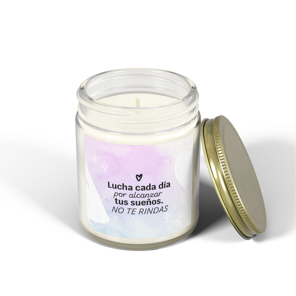 Motivational Spanish Scented Candle — Coconut Apricot (4oz/9oz) — "Lucha cada día... NO TE RINDAS"