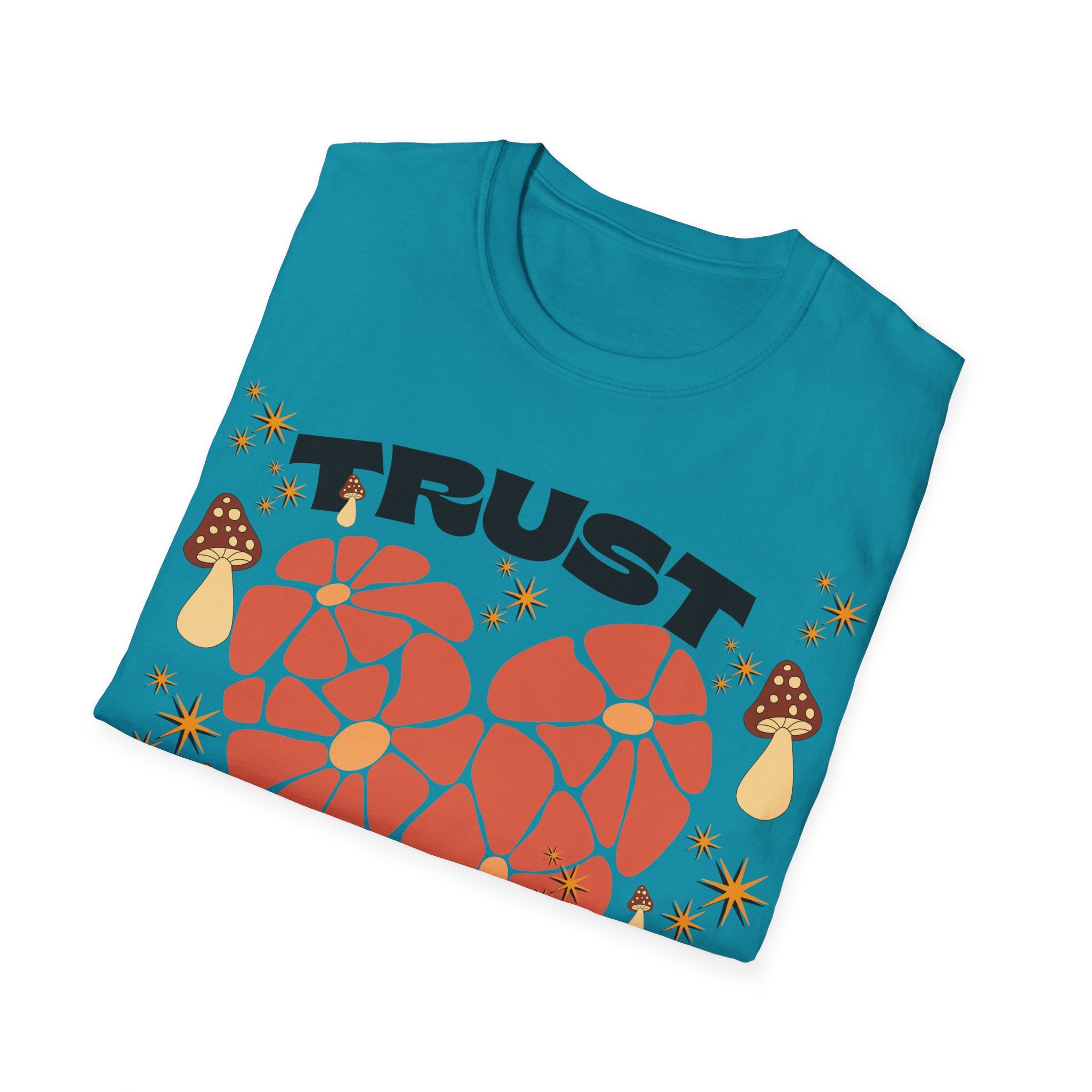 Trust The Process Heart T-Shirt — Positive Motivation Tee with Mushroom & Mosaic Heart Design