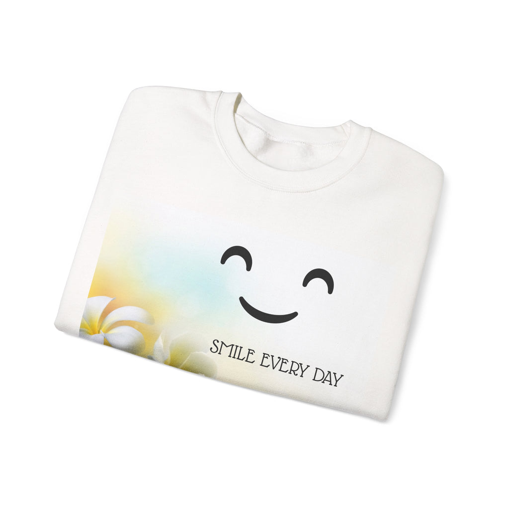 Smile Every Day Crewneck Sweatshirt — Floral Plumeria Happy Face Graphic