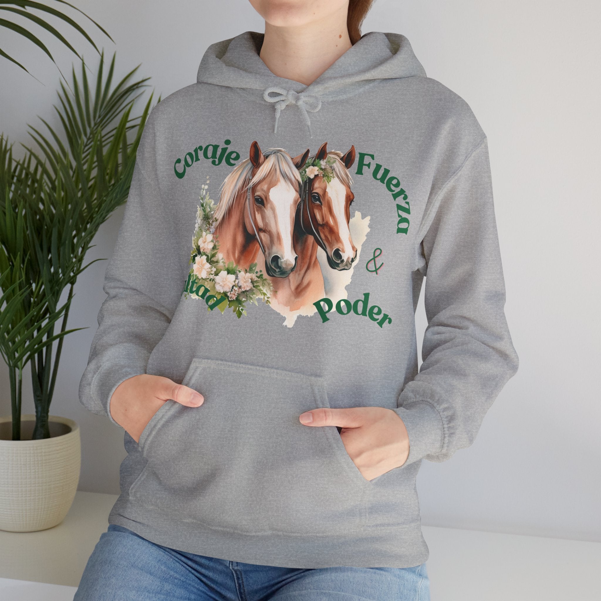 Equine Spirit Hooded Sweatshirt - Courage, Strength, Love, Gift for Horse Lovers, Cozy Wear, Equestrian Apparel, Motivational Sweatshirt