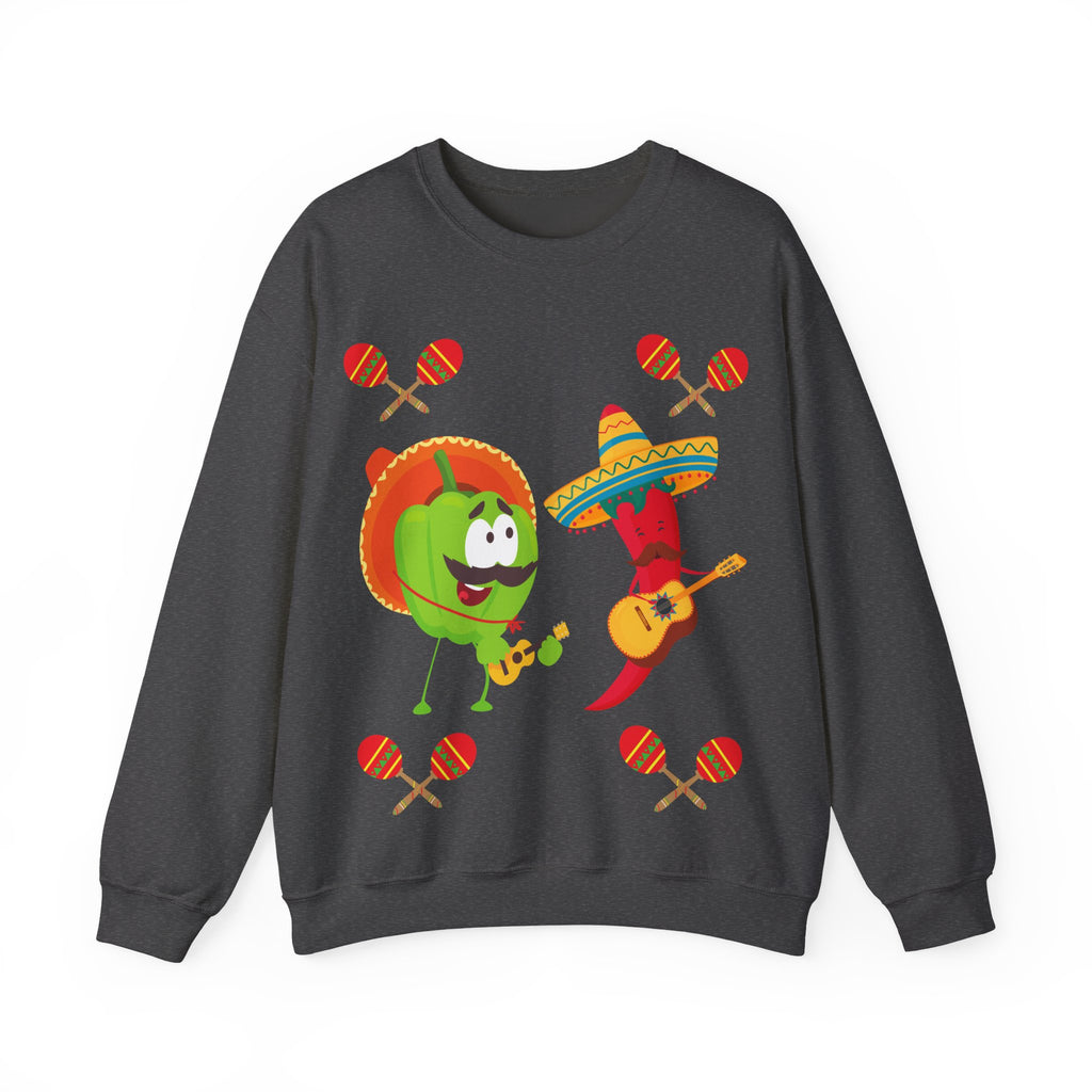 Fiesta Friends Sweatshirt — Cute Chili & Avocado with Sombreros, Maracas & Guitar