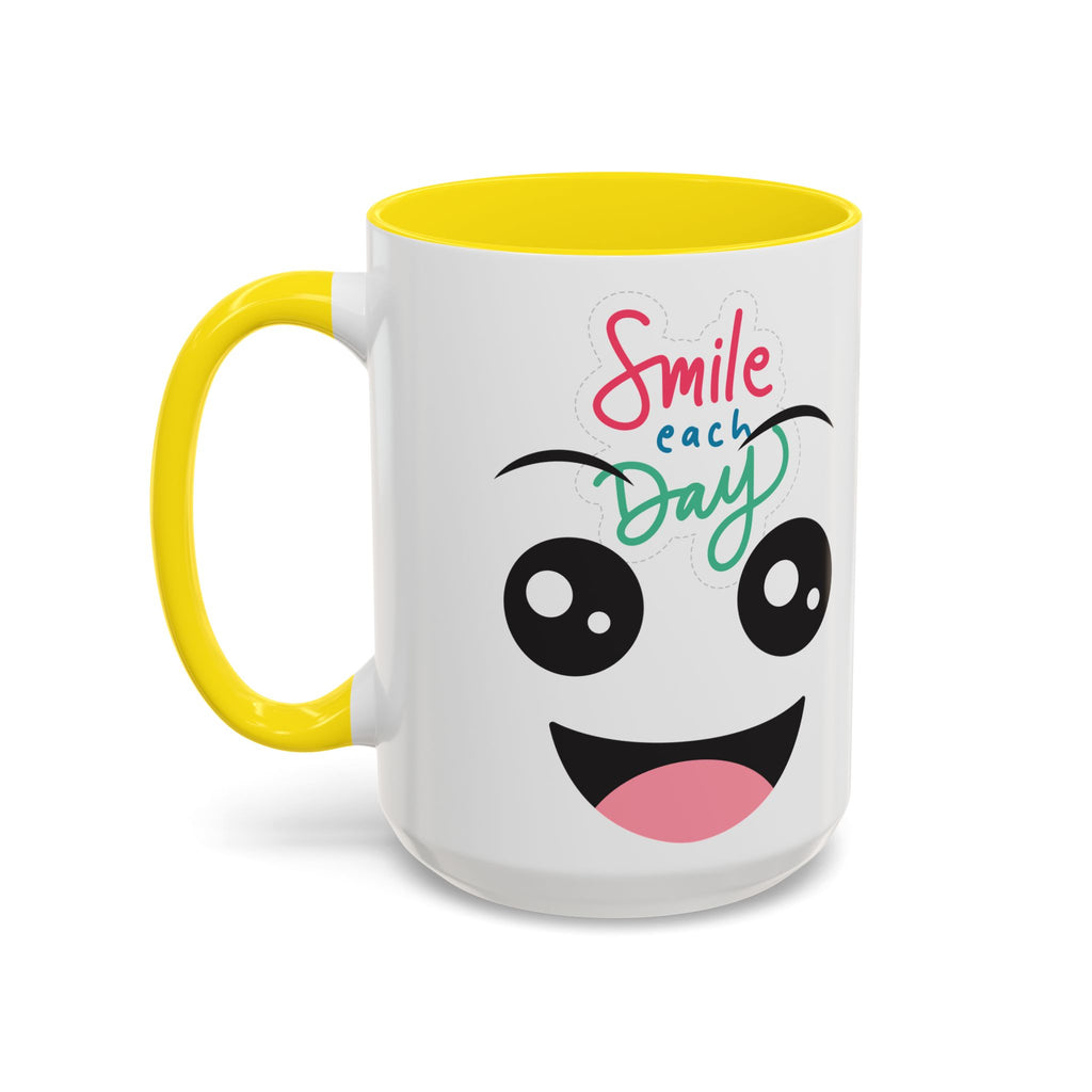 Smile Each Day Coffee Mug — Cute Cartoon Face Accent Mug (11/15oz)
