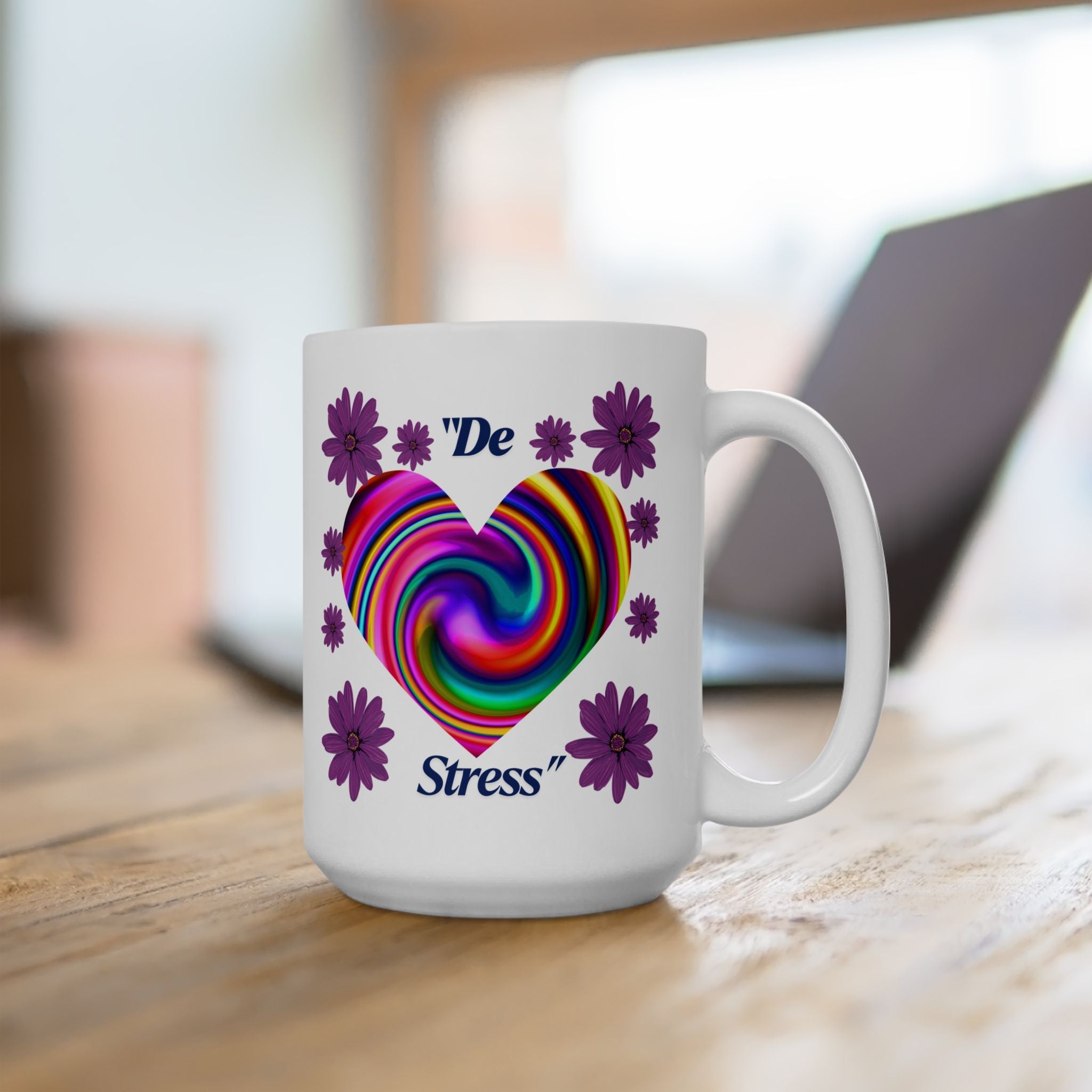 Whimsical Floral Heart Mug - Colorful Rainbow Design, Perfect for Gift, Home Office, Coffee Lovers, Tea Enthusiasts