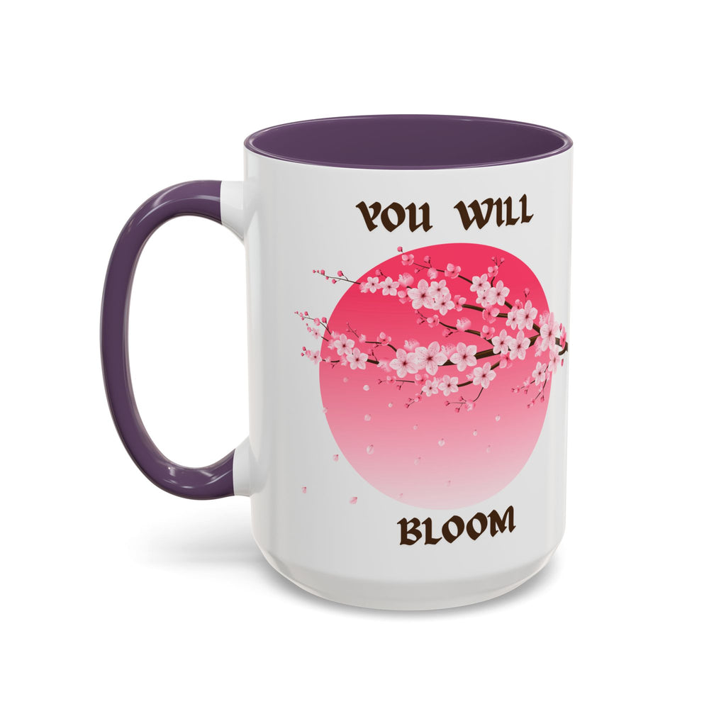 You Will Bloom Accent Coffee Mug — Cherry Blossom Inspirational 11/15oz