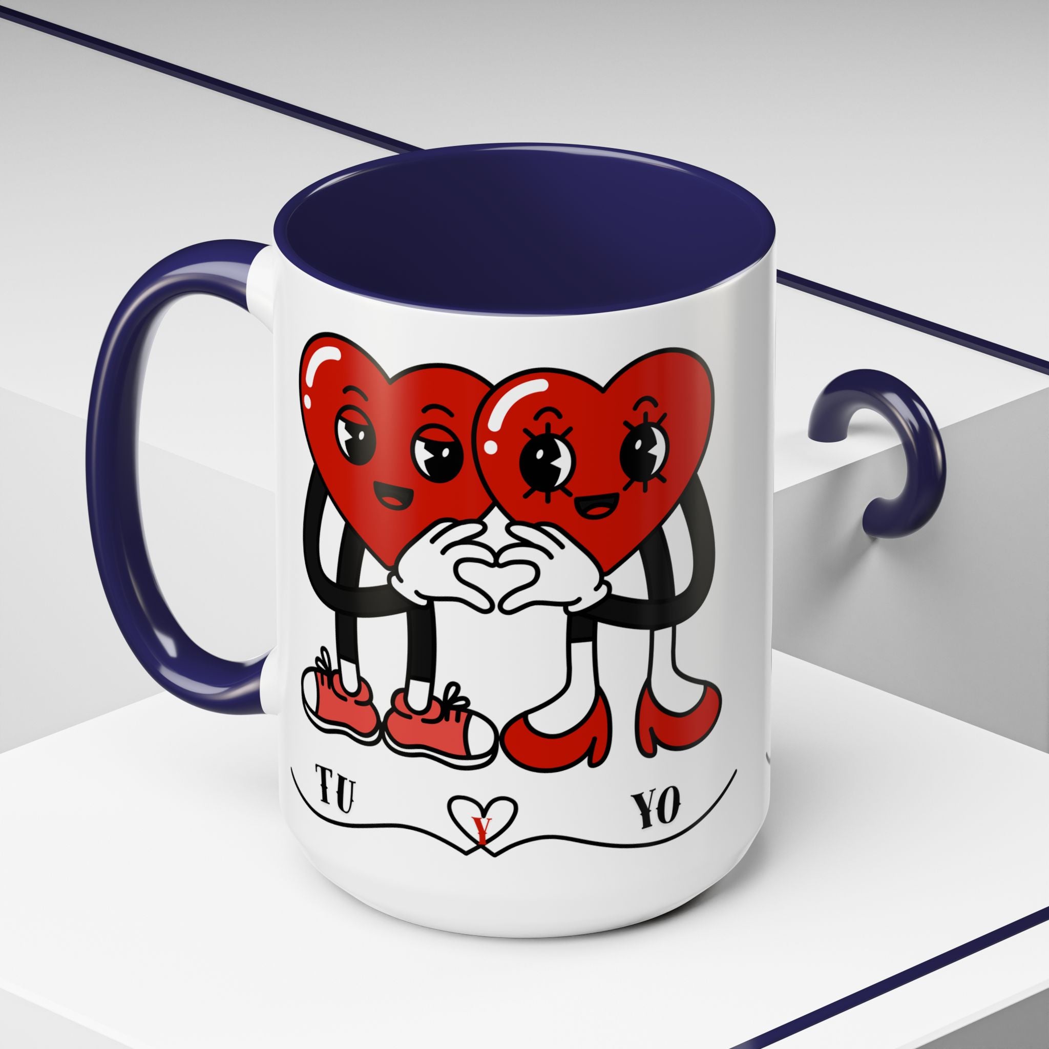 Valentine Heart Couple Coffee Mug – "Tu y Yo" Cute Romantic Accent Mug
