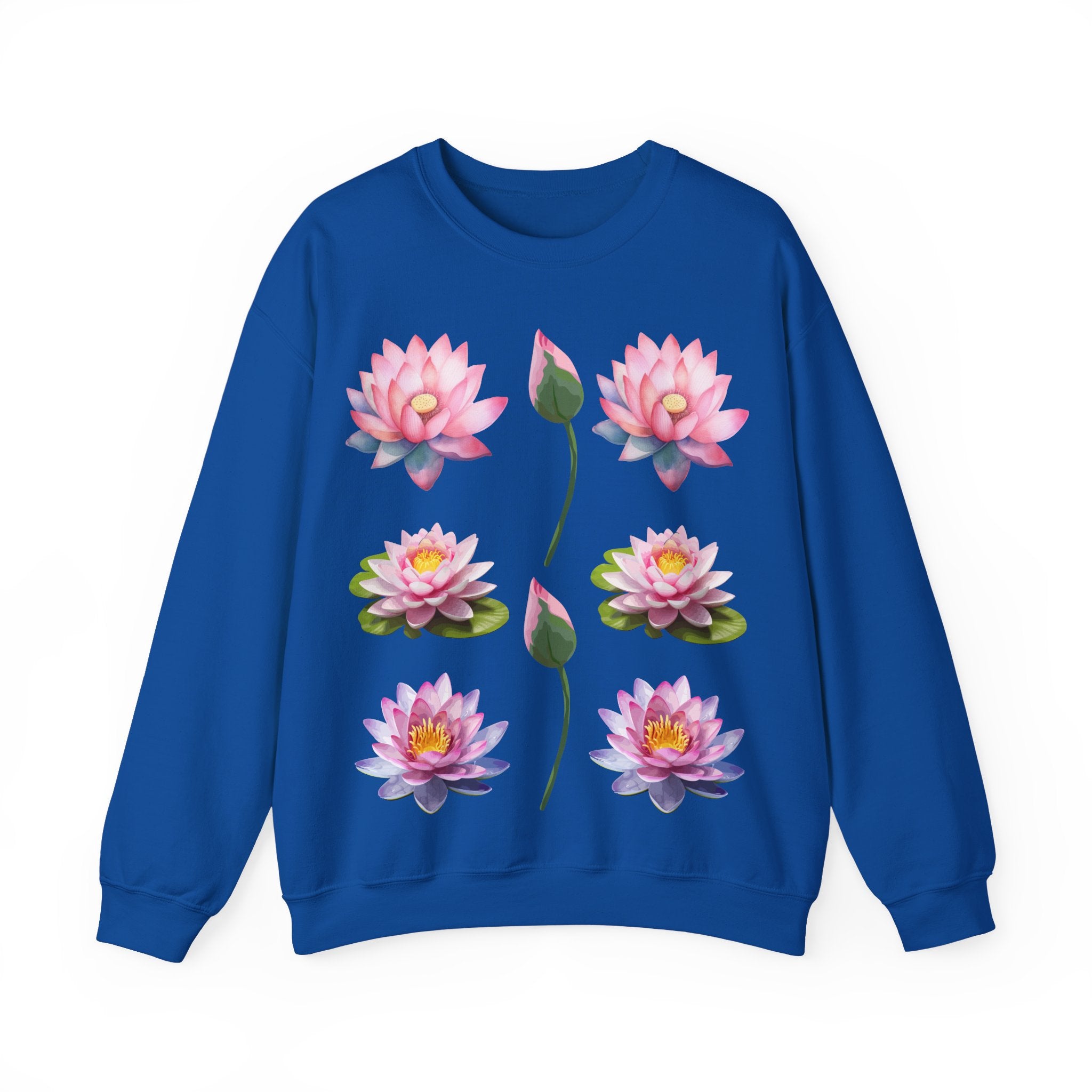 Lotus Flower Crewneck Sweatshirt — Pink Water Lily Botanical Sweatshirt