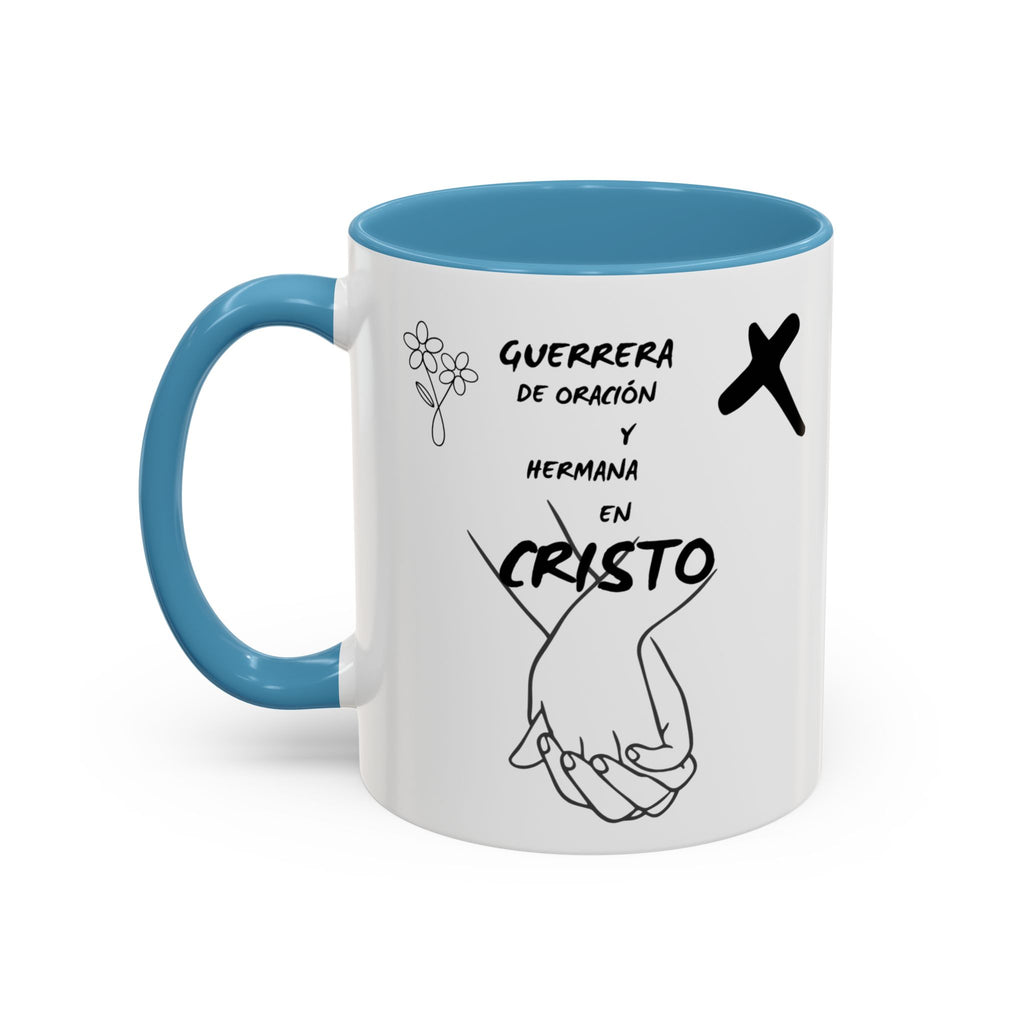 Christian Prayer Warrior Mug — "Guerrera de Oración y Hermana en Cristo" Accent Coffee Cup (11/15oz)
