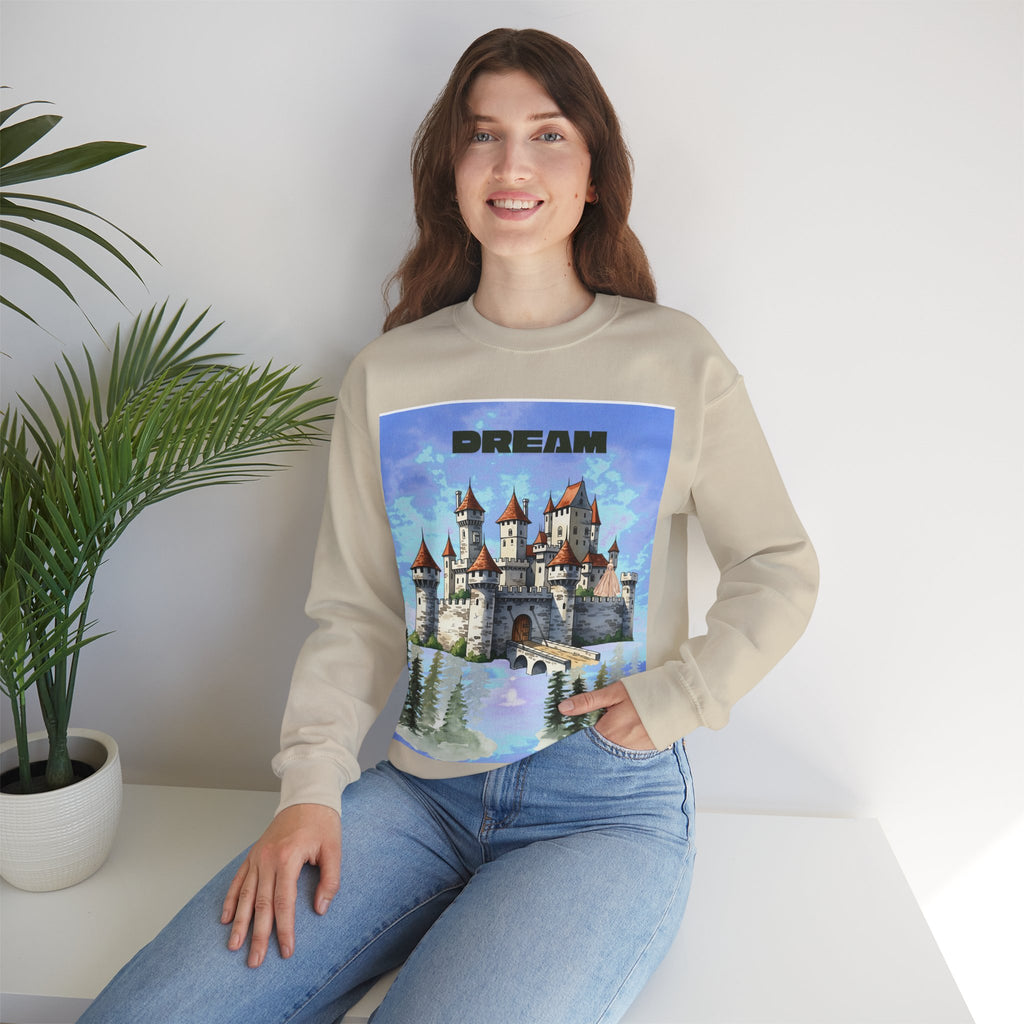 Dreamy Castle Crewneck Sweatshirt, Cozy Graphic Sweatshirt, Unisex Pullover, Pastel Art Apparel, Fantasy Sweatshirt