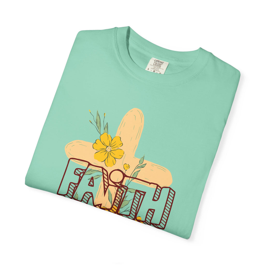 Faith Cross Floral T-Shirt — Christian Inspirational Tee with Yellow Flowers