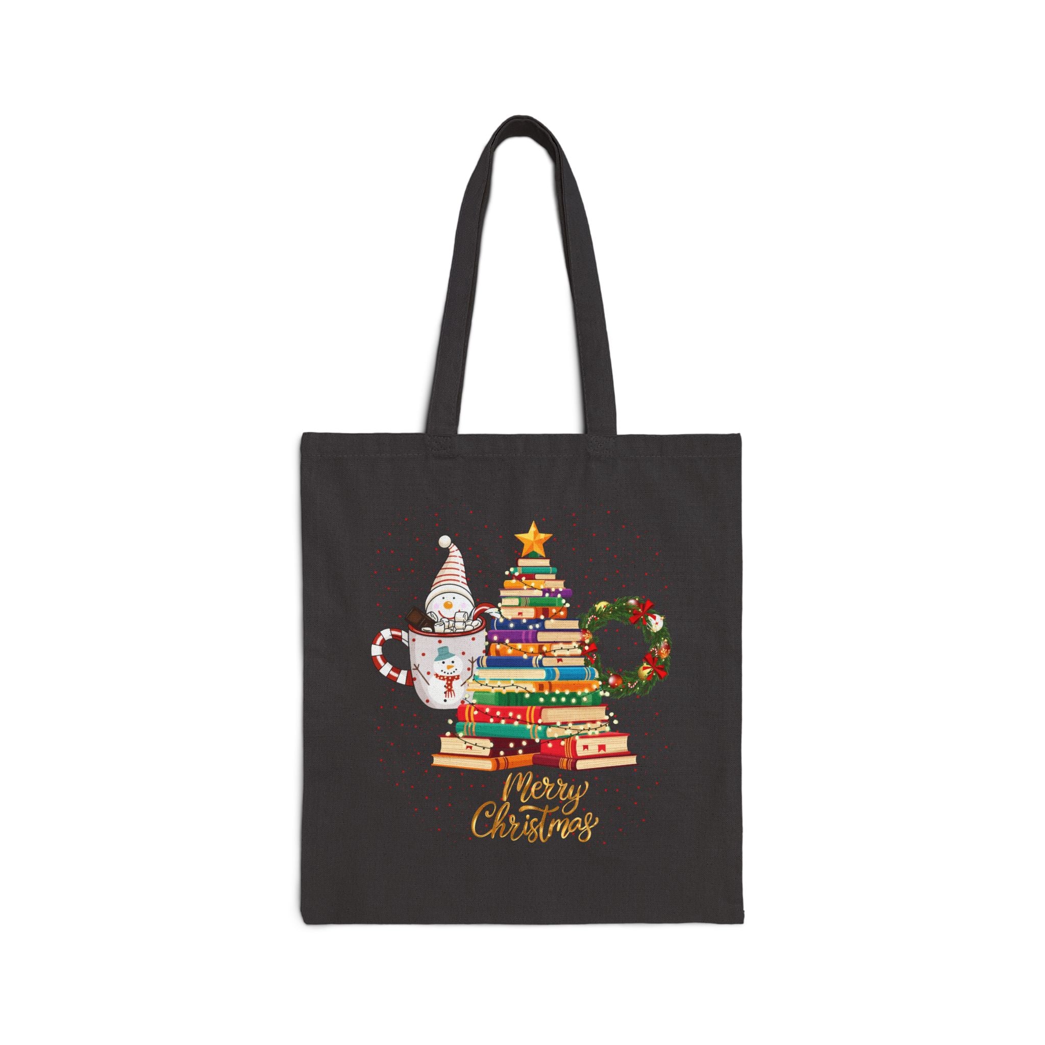 Christmas Book Stack Tote Bag – 'Merry Christmas' Holiday Canvas Tote