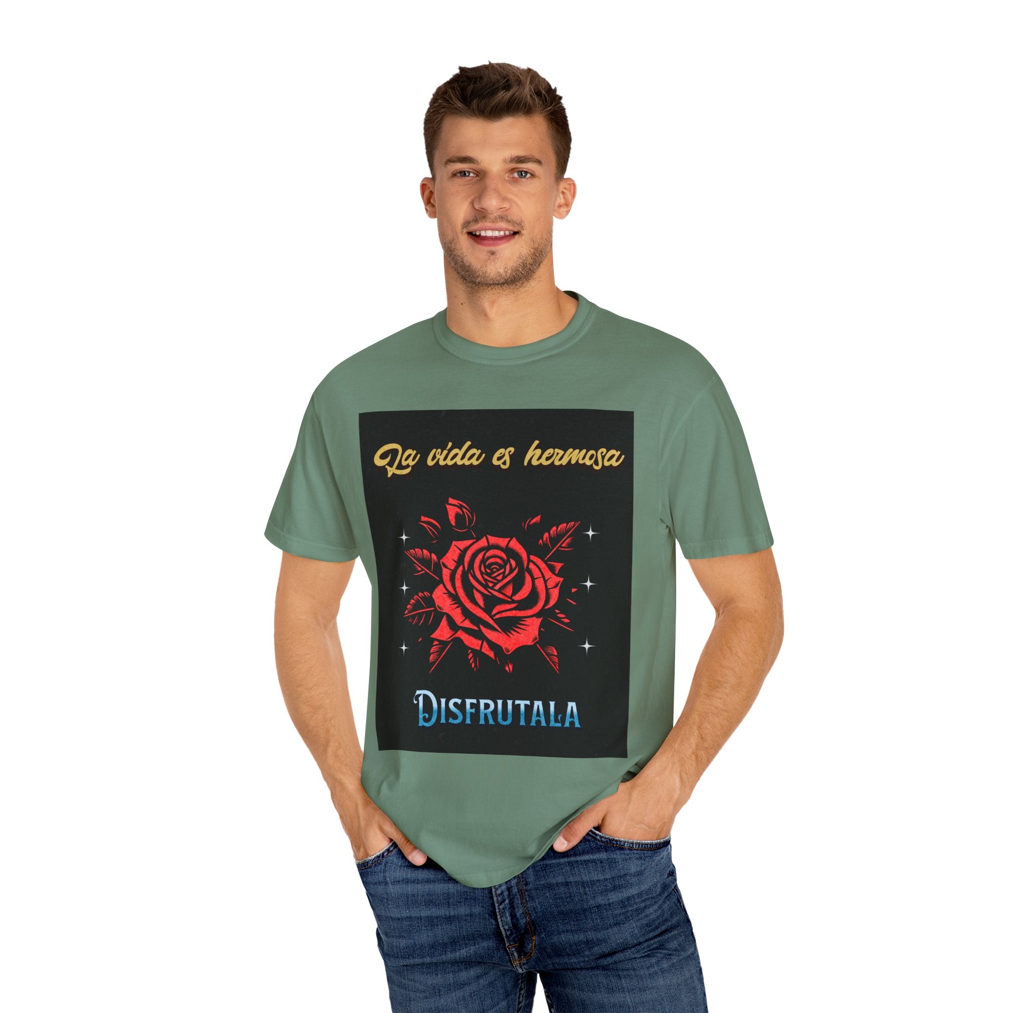 Vibrant Graphic Tee - 'La Vida es Hermosa' Rose Design, Unisex Cotton T-shirt, Gift for Friends, Positive Vibes, Casual Wear, Summer Style