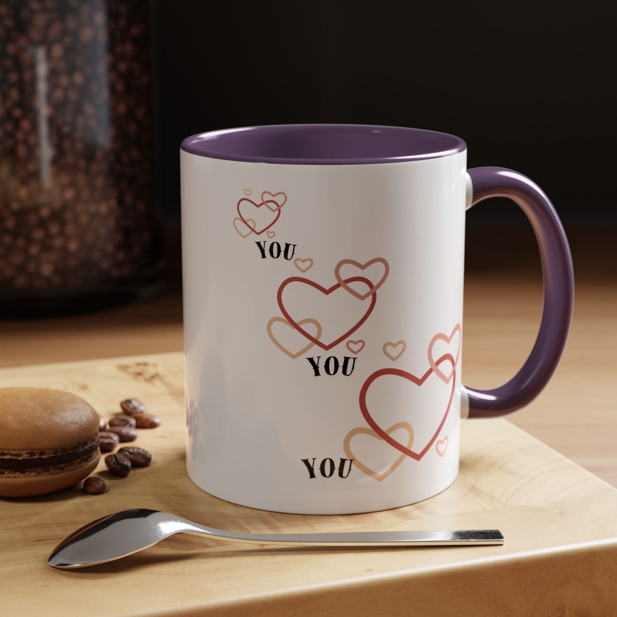 Love You Accent Coffee Mug, Valentine's Day Gift, Heart Mug, Cute Coffee Cup, Romantic Beverage Container