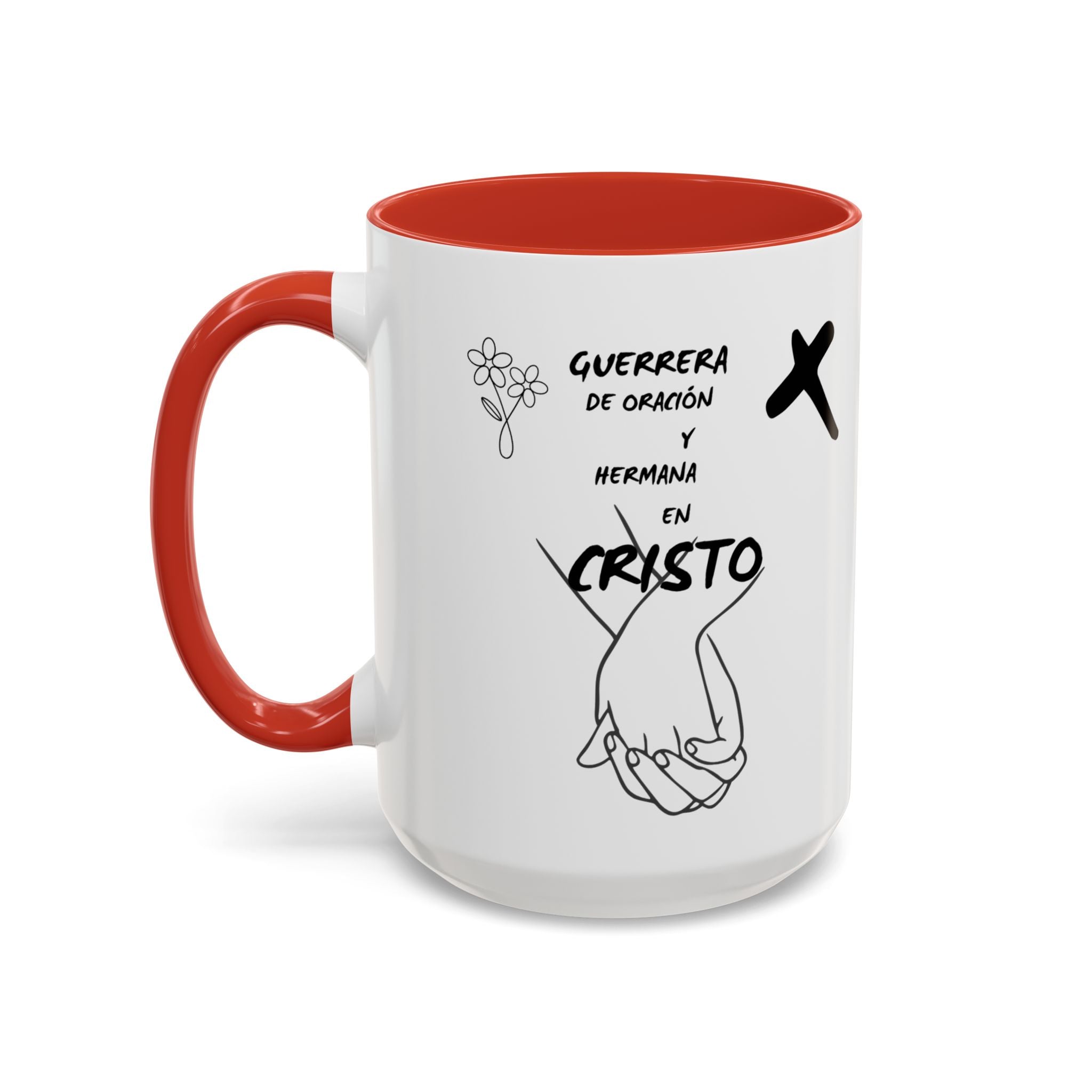 Christian Prayer Warrior Mug — "Guerrera de Oración y Hermana en Cristo" Accent Coffee Cup (11/15oz)
