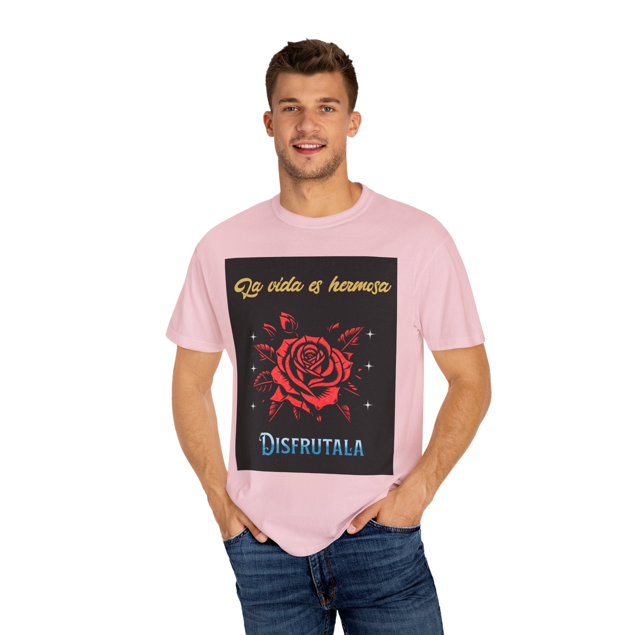 Vibrant Graphic Tee - 'La Vida es Hermosa' Rose Design, Unisex Cotton T-shirt, Gift for Friends, Positive Vibes, Casual Wear, Summer Style