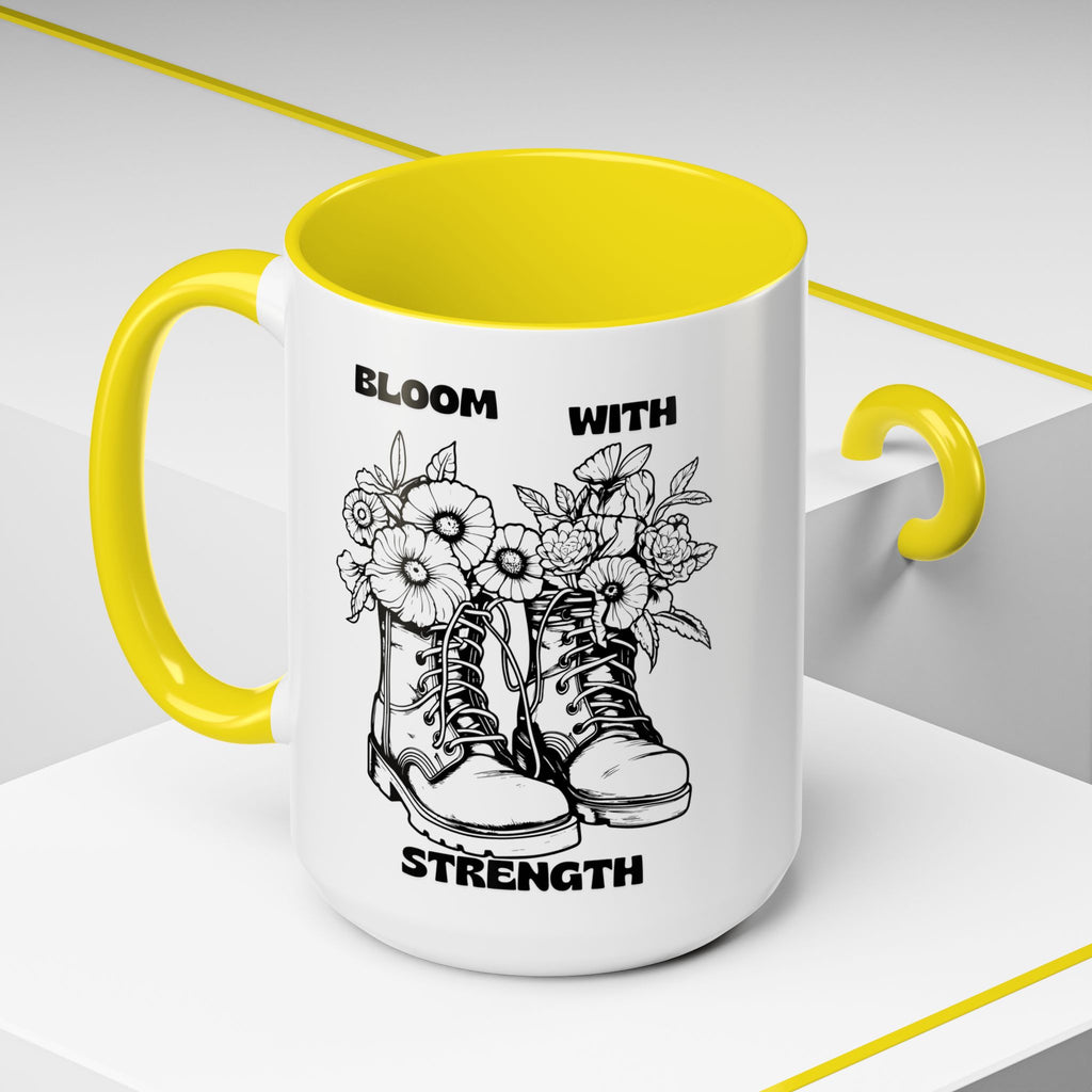 Bloom With Strength Coffee Mug — Floral Boots Inspirational Accent Mug (11/15oz)