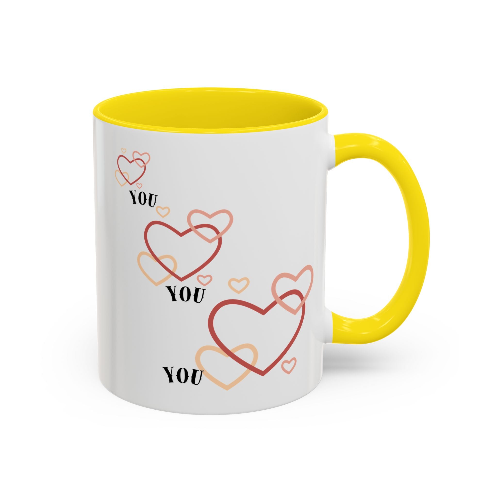 Love You Accent Coffee Mug, Valentine's Day Gift, Heart Mug, Cute Coffee Cup, Romantic Beverage Container