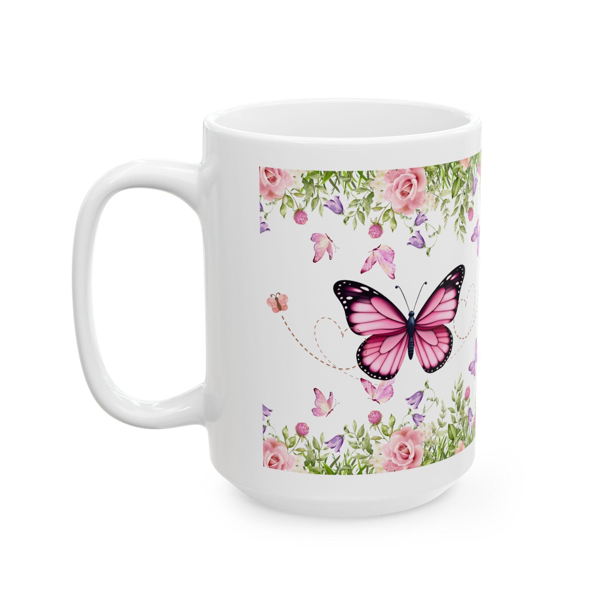 Floral Butterfly Ceramic Mug - Elegant Gift for Nature Lovers, Tea & Coffee Mug, Spring Decor, Birthday Gift, Home & Kitchen
