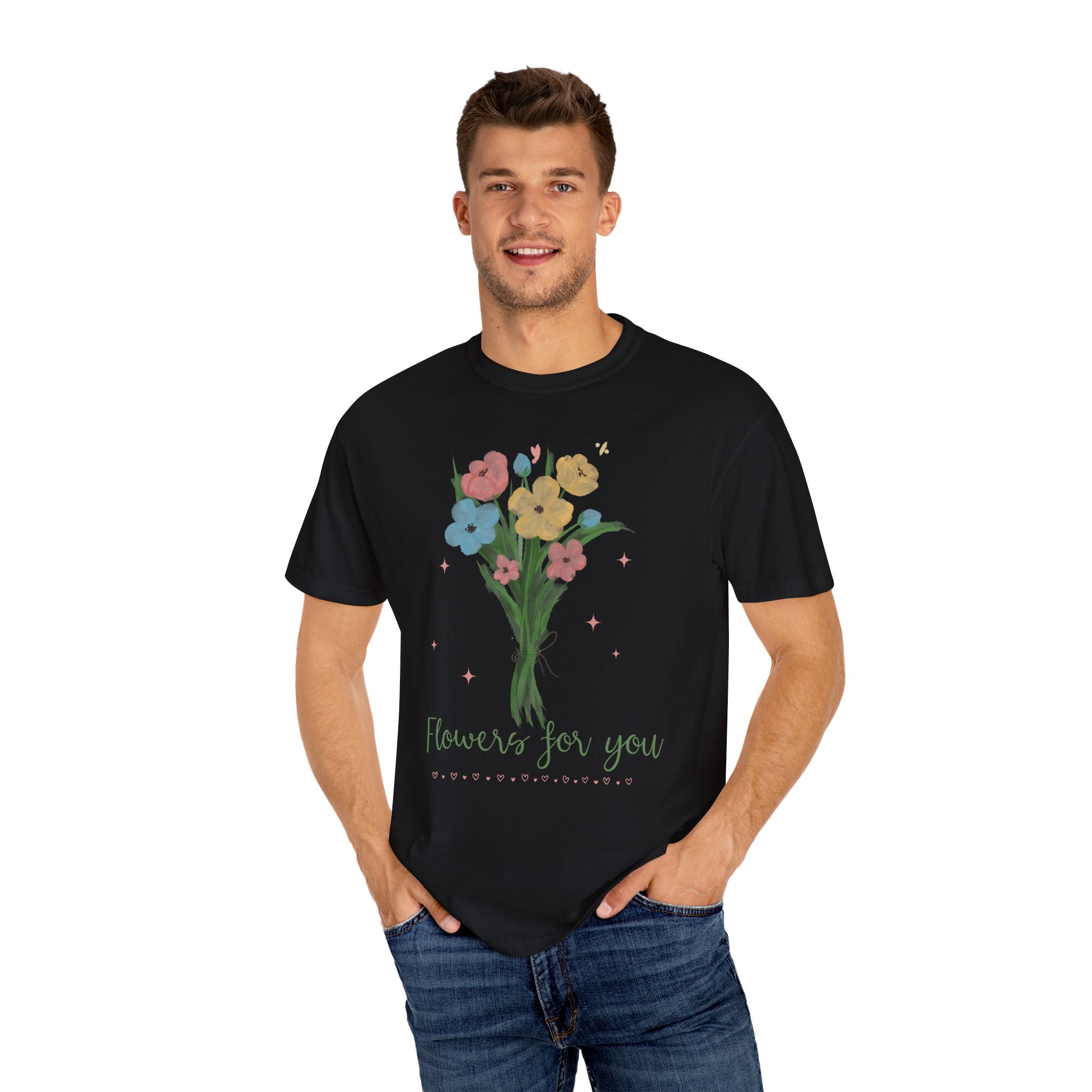 Flower Bouquet Unisex Garment-Dyed T-shirt, Spring Gift, Casual Wear, Floral Tee, Mother's Day Top, Gardening Shirt