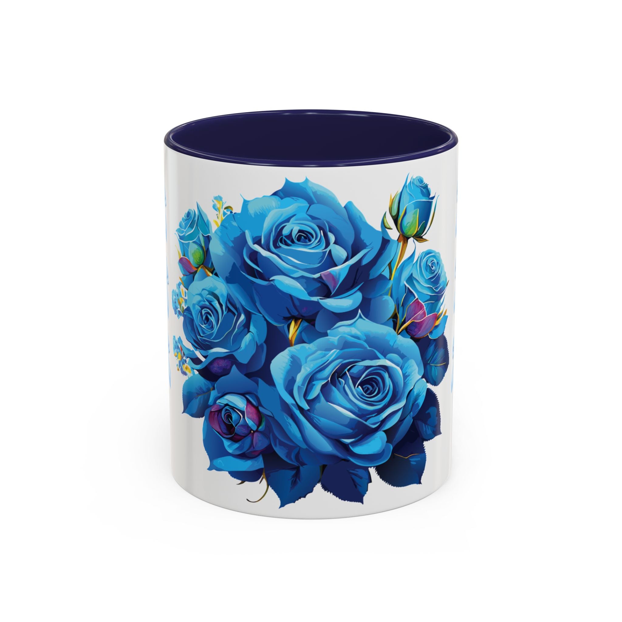 Blue Rose Accent Coffee Mug – Floral Bouquet Design (11/15 oz)