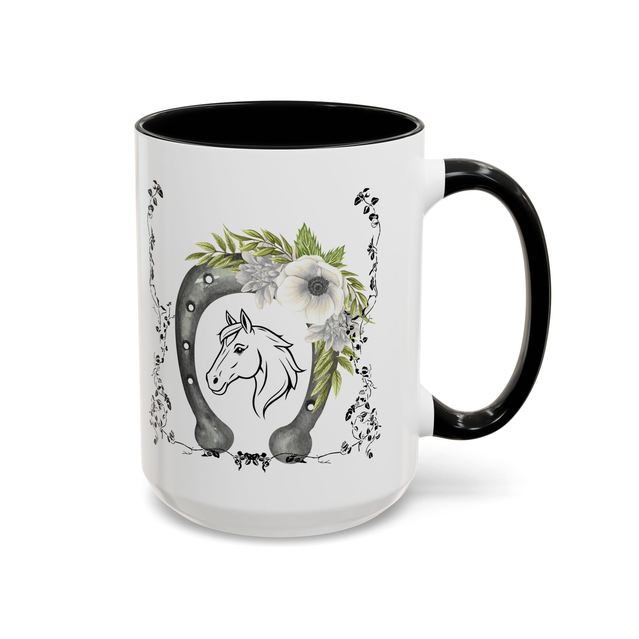 Personalized Floral Horseshoe Mug - Unique Gift for Horse Lovers, Cowgirl Theme, Farmhouse Decor, Wedding Favors, Custom Name Mug