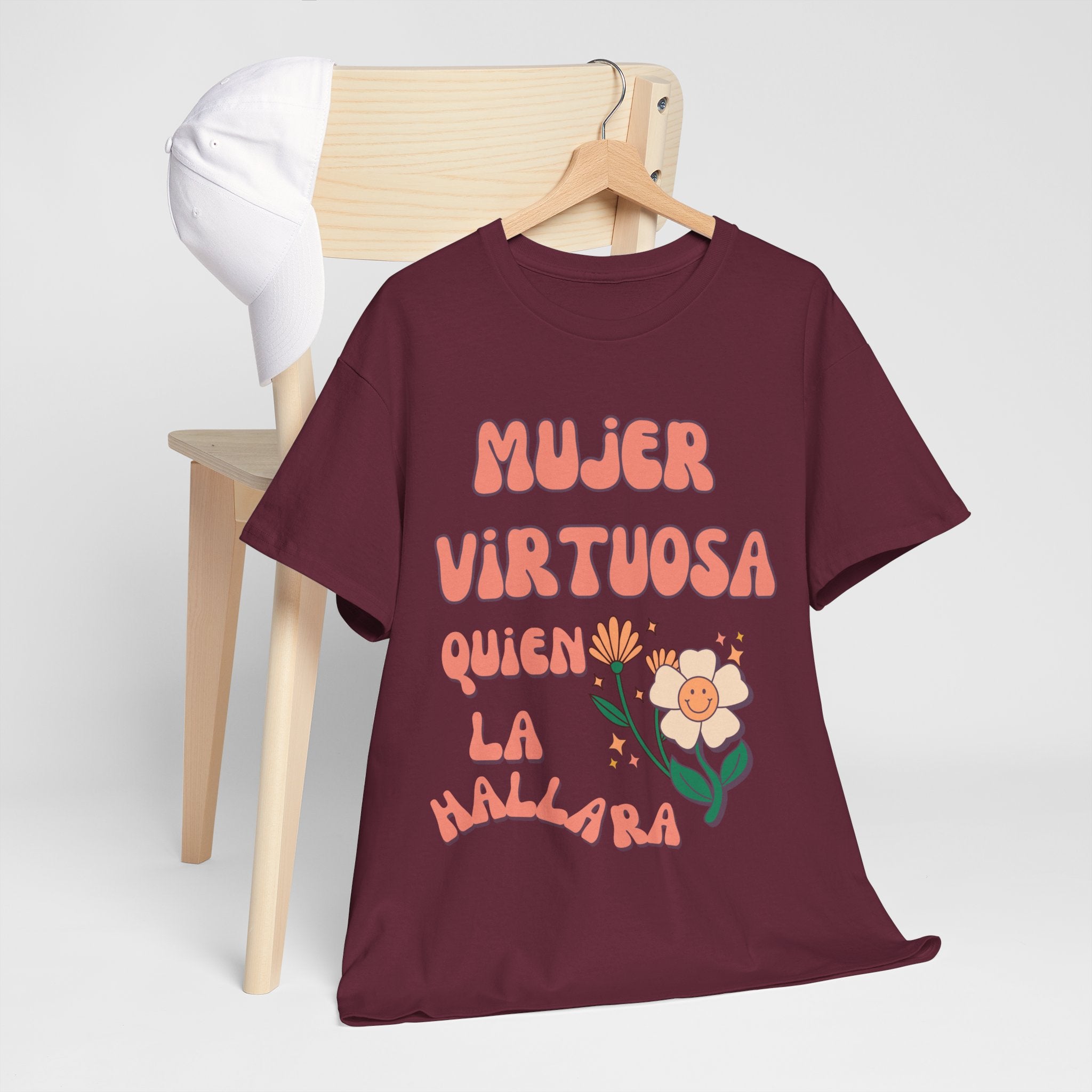Empowering Unisex Heavy Cotton Tee - 'Mujer Virtuosa' Floral Print, Inspirational Gift, Feminist T-Shirt, Everyday Wear, Motivation Tee