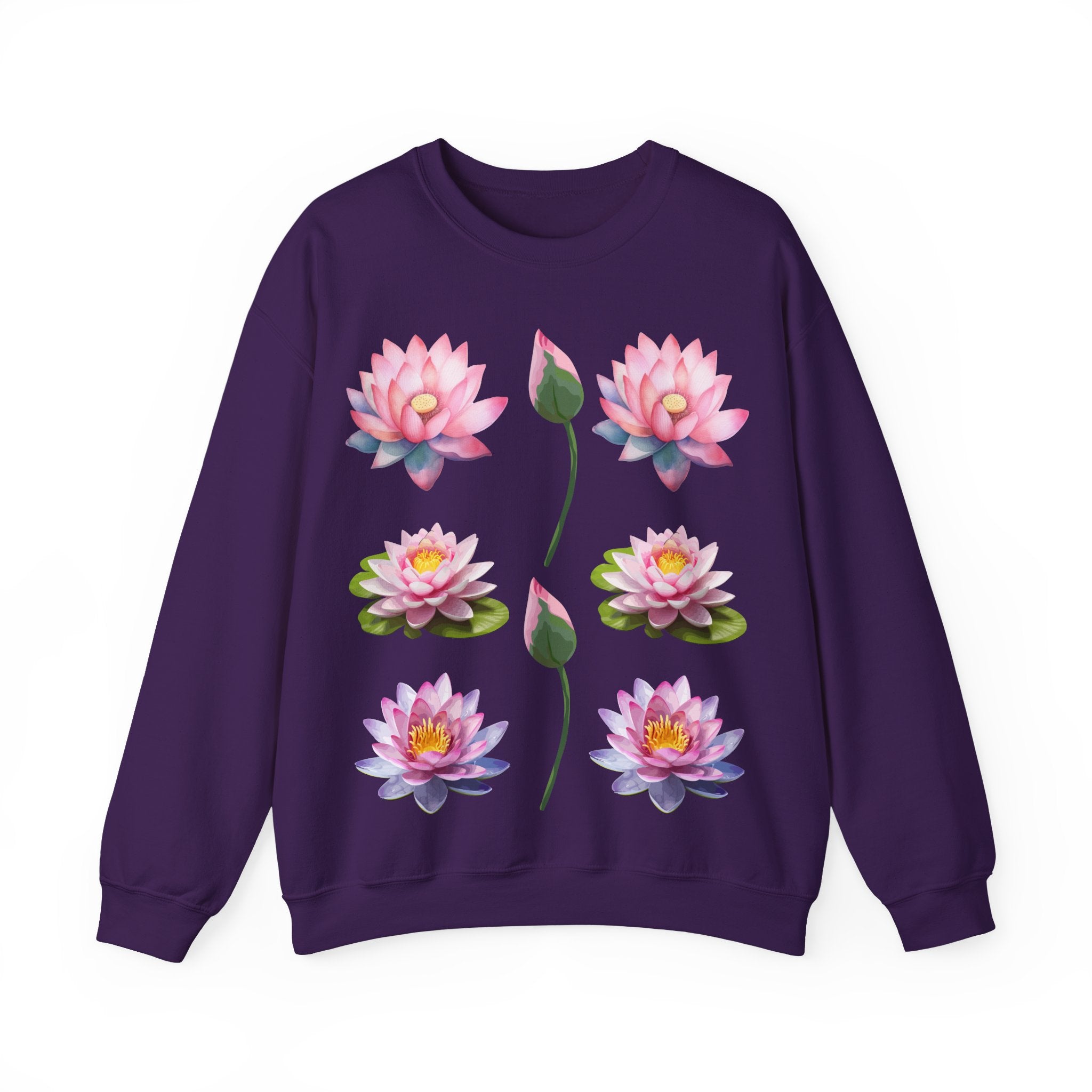 Lotus Flower Crewneck Sweatshirt — Pink Water Lily Botanical Sweatshirt