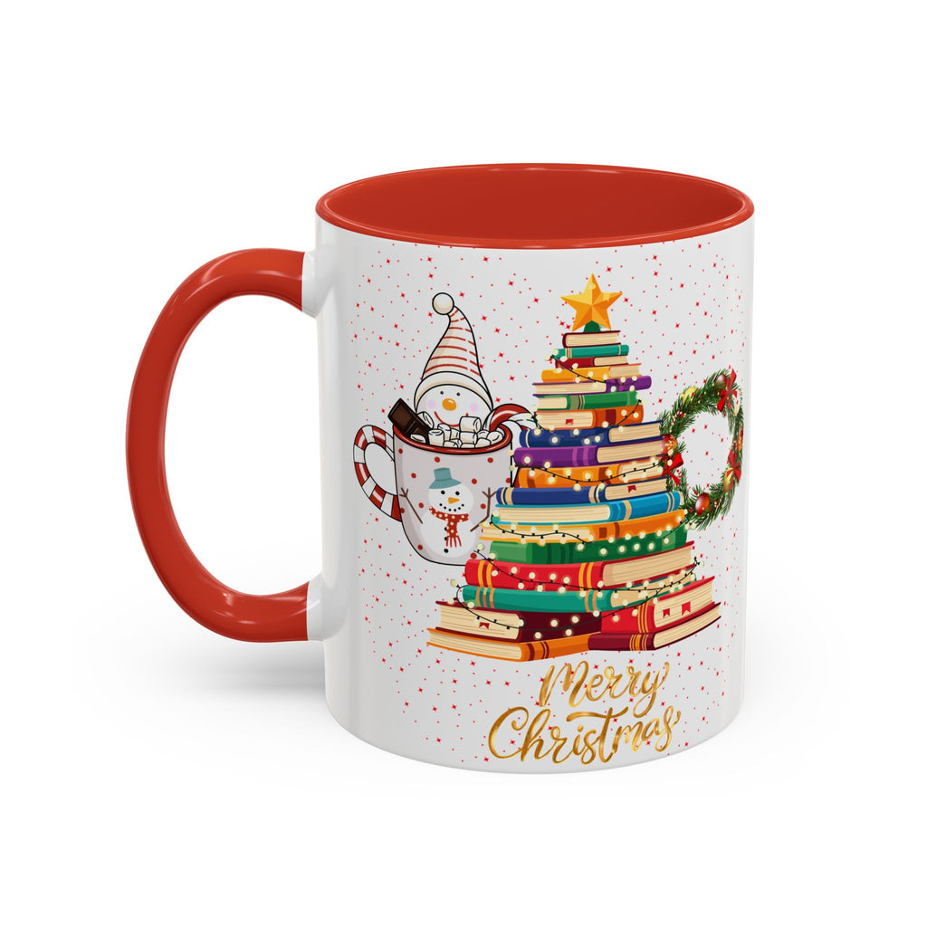 Christmas Book Tree Coffee Mug — Merry Christmas Accent Mug (11/15oz)