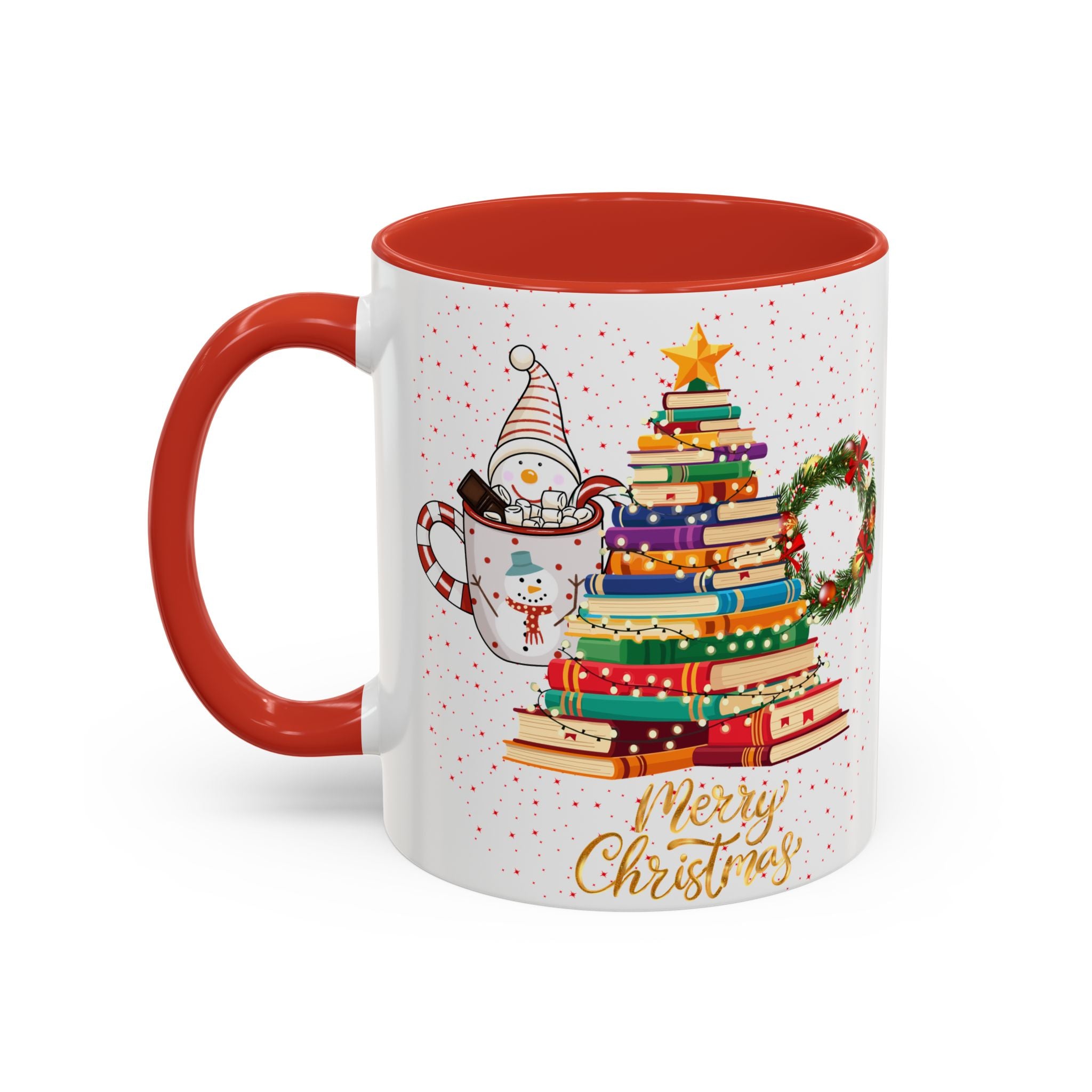 Christmas Book Tree Coffee Mug — Merry Christmas Accent Mug (11/15oz)