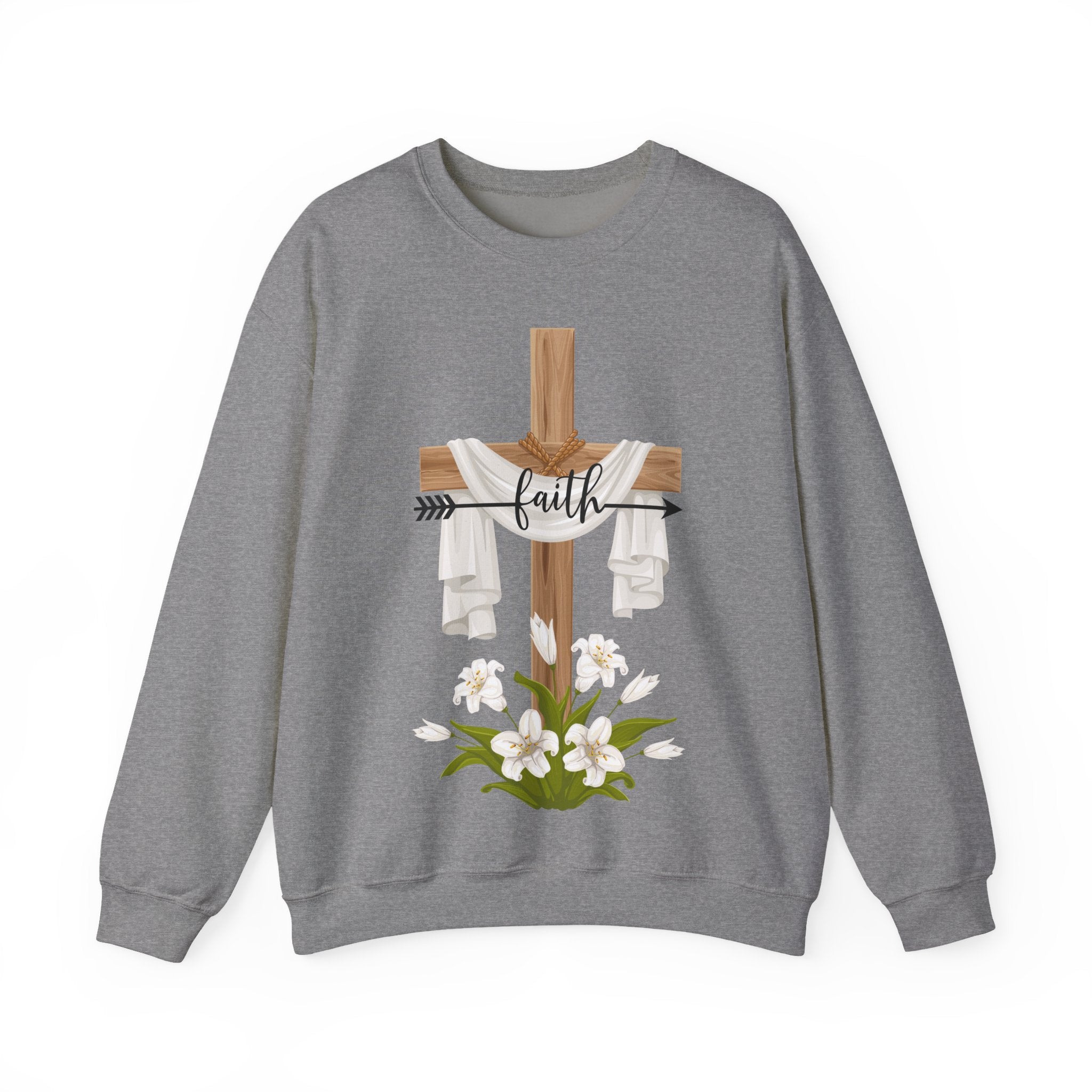Faith Cross Crewneck Sweatshirt — Easter Lily Christian Pullover