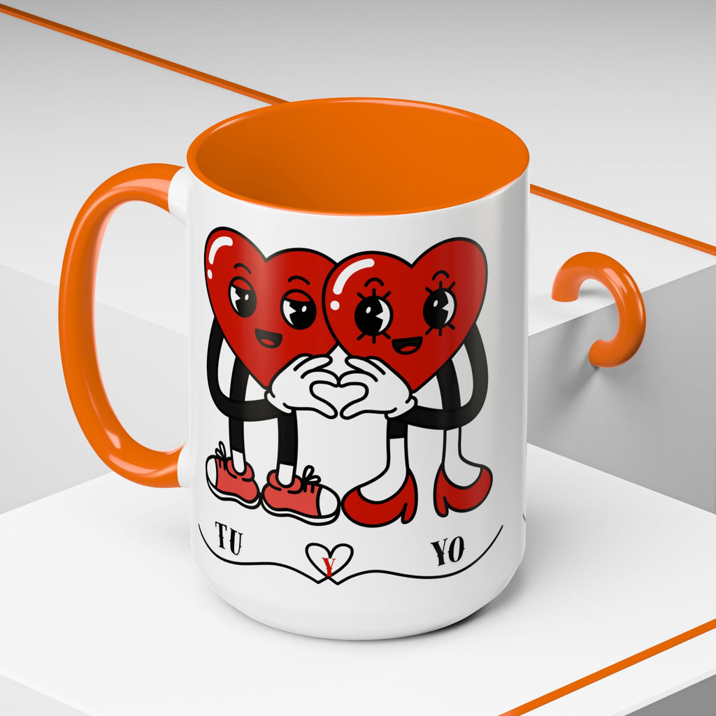 Valentine Heart Couple Coffee Mug – "Tu y Yo" Cute Romantic Accent Mug
