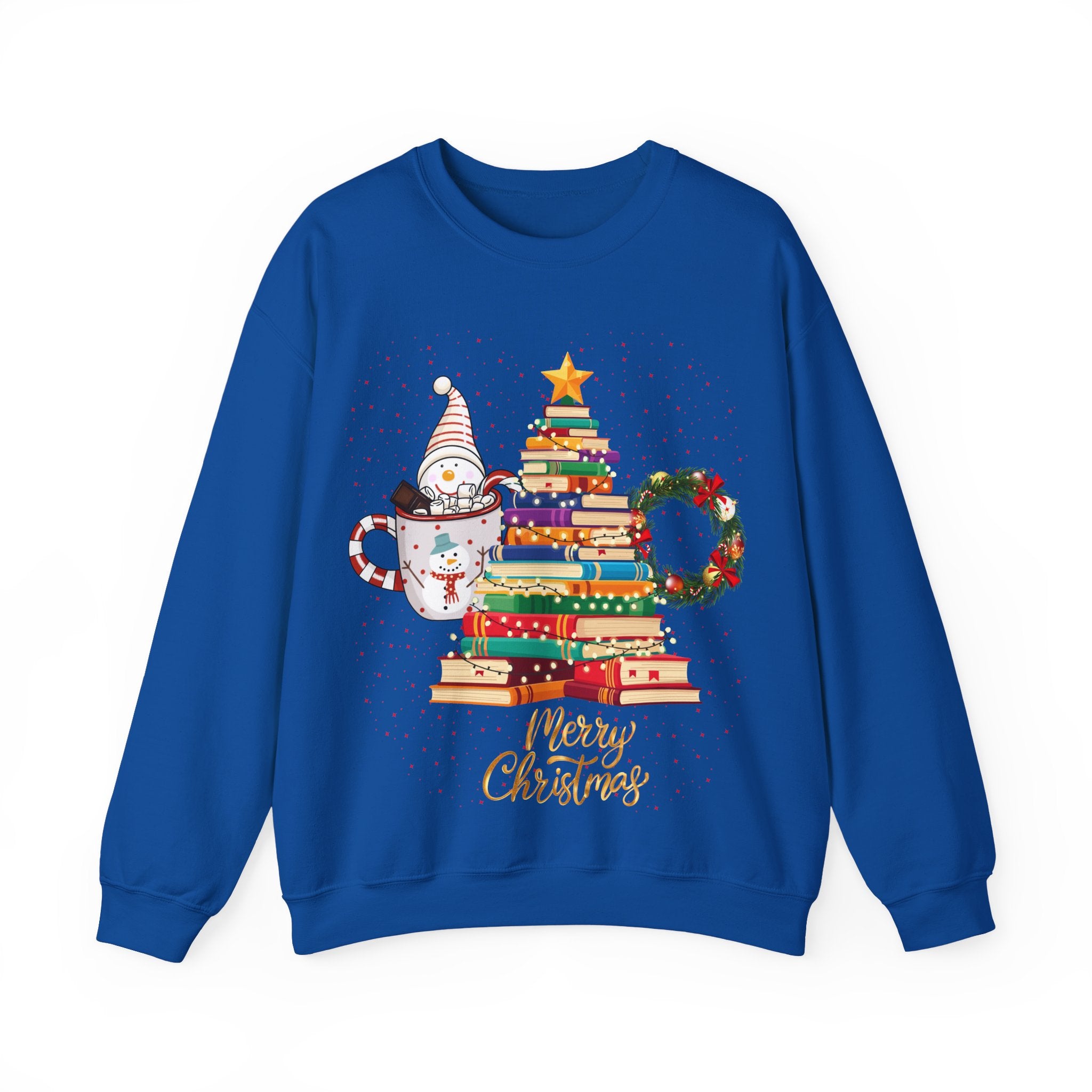 Merry Christmas Book Tree & Cat Crewneck Sweatshirt