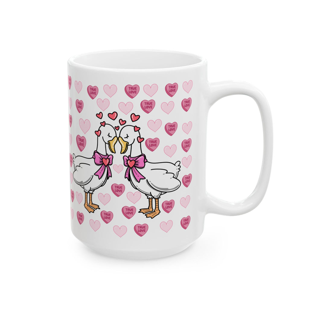 Valentine Stork Ceramic Mug – 'Tiny Feet' Heart Pattern (11oz/15oz)