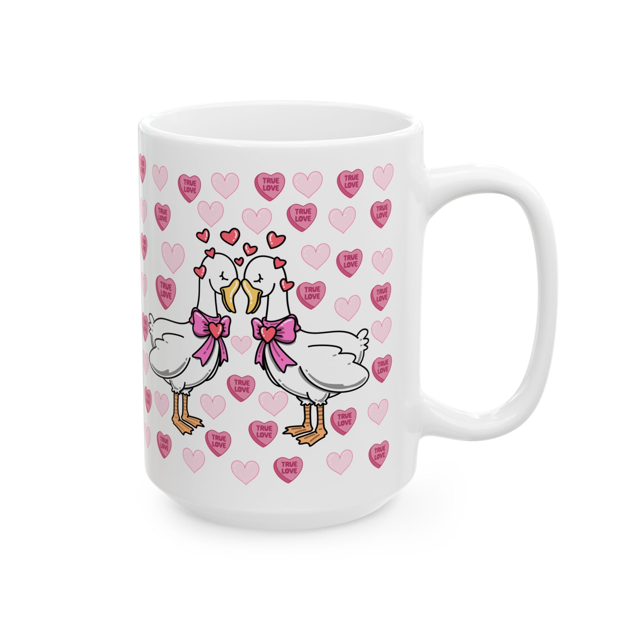 Valentine Stork Ceramic Mug – 'Tiny Feet' Heart Pattern (11oz/15oz)