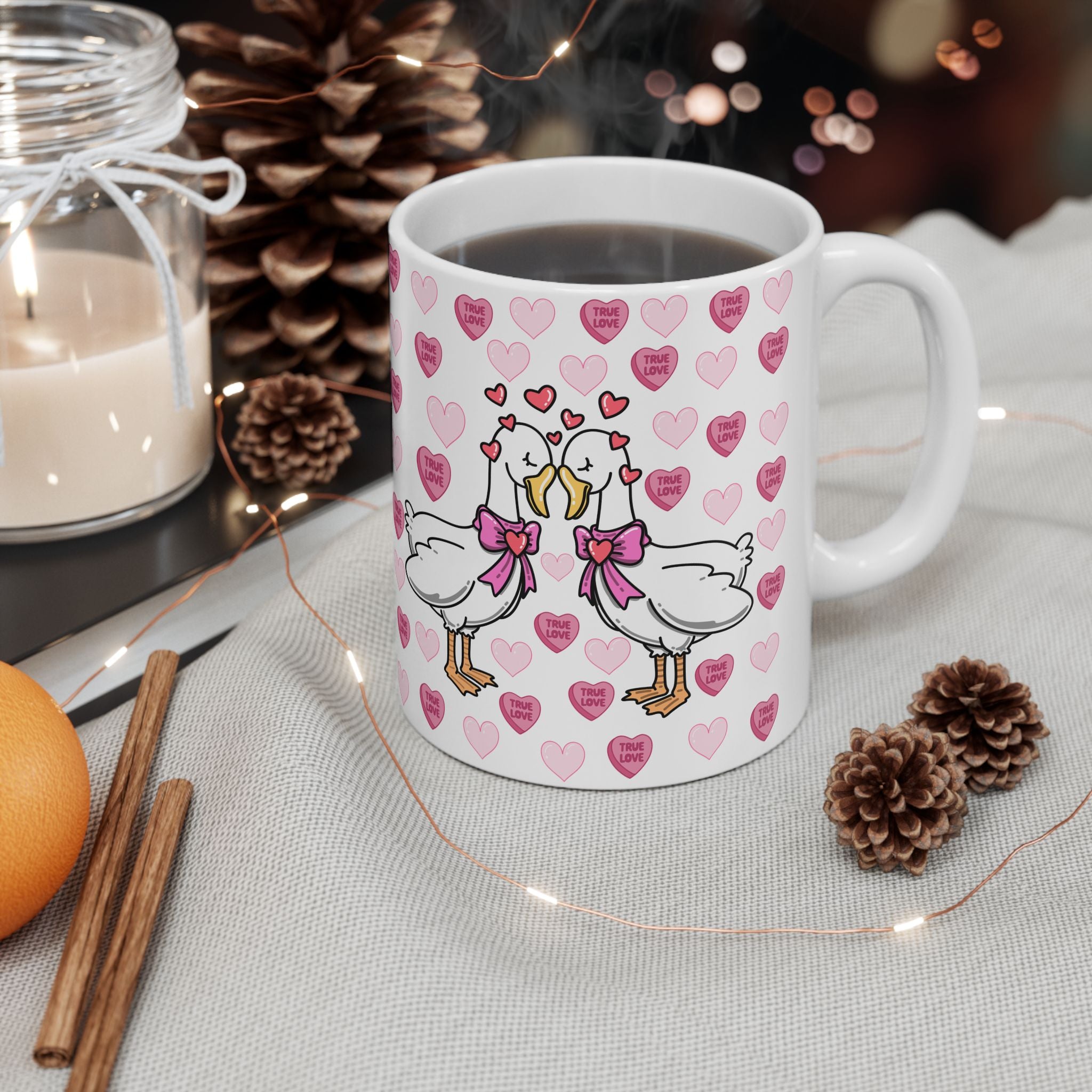Valentine Stork Ceramic Mug – 'Tiny Feet' Heart Pattern (11oz/15oz)