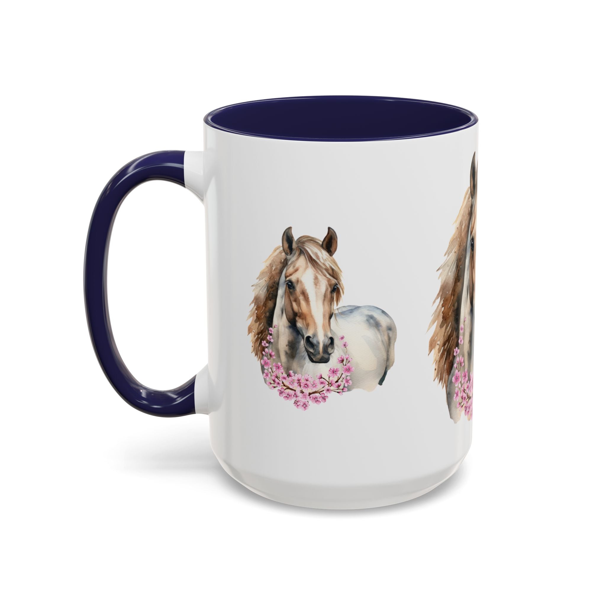 Horse Portrait Accent Coffee Mug — Floral Necklace Rustic Equestrian Gift (11/15oz)
