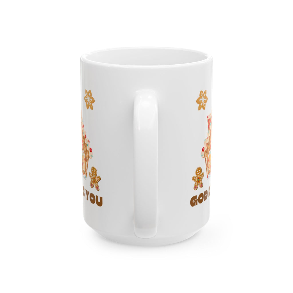 Gingerbread God Bless You Mug | Holiday Gift, Christmas Mug, Cute Coffee Cup, Festive Drinkware, Cozy Winter Decor